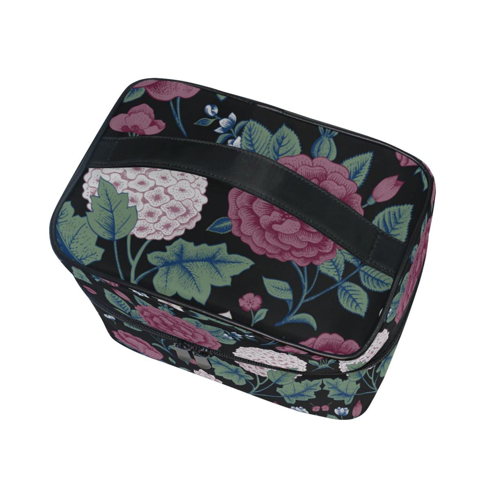 Black Floral Cosmetic Bag Organizer - Waterproof Zippered Makeup Pouch for Women & Girls | Perfect for Travel, Gym, and Daily Essentials Storage
