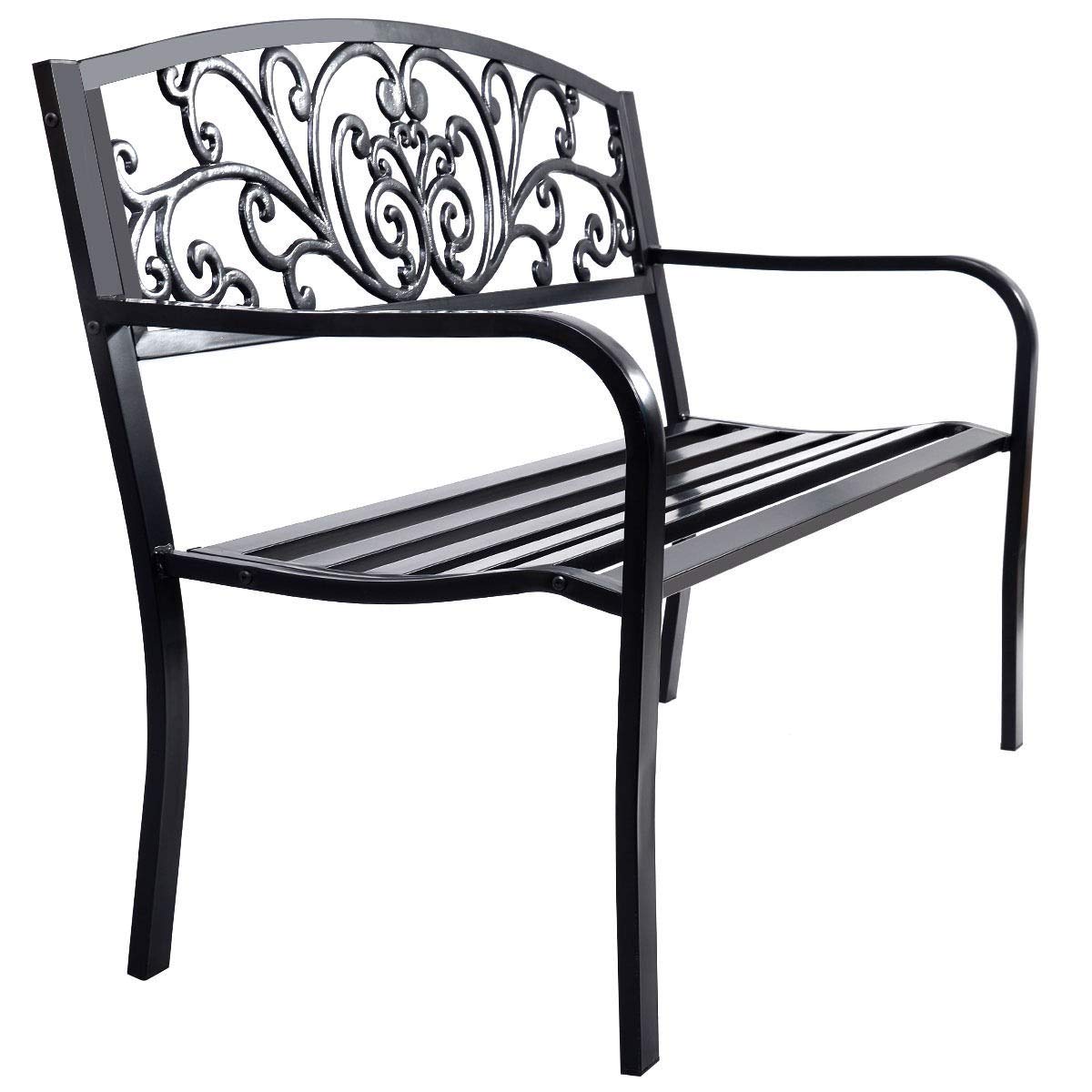 50 Inch Heavy Duty Cast Iron Garden Bench with Backrest - Durable Outdoor Patio, Deck & Lawn Furniture for Relaxing in Your Backyard or Garden