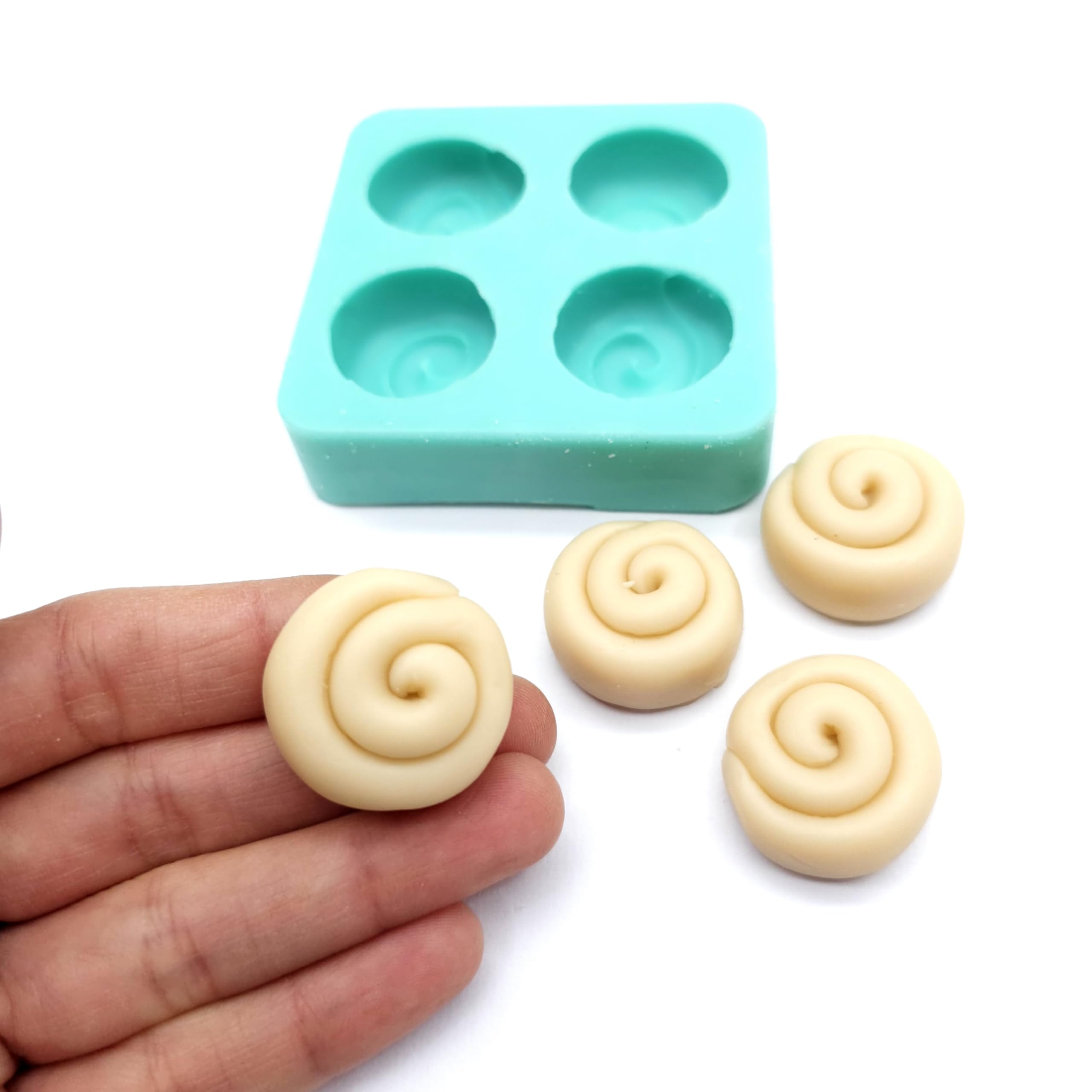 1 Inch Mini Cinnamon Roll Silicone Mold - 4 Cavity Wax Melts, Soap & Candle Making Mold for Baking, DIY Crafts - Perfect for Homemade Desserts, Party Favors and Gift Making (Model D: NC027)