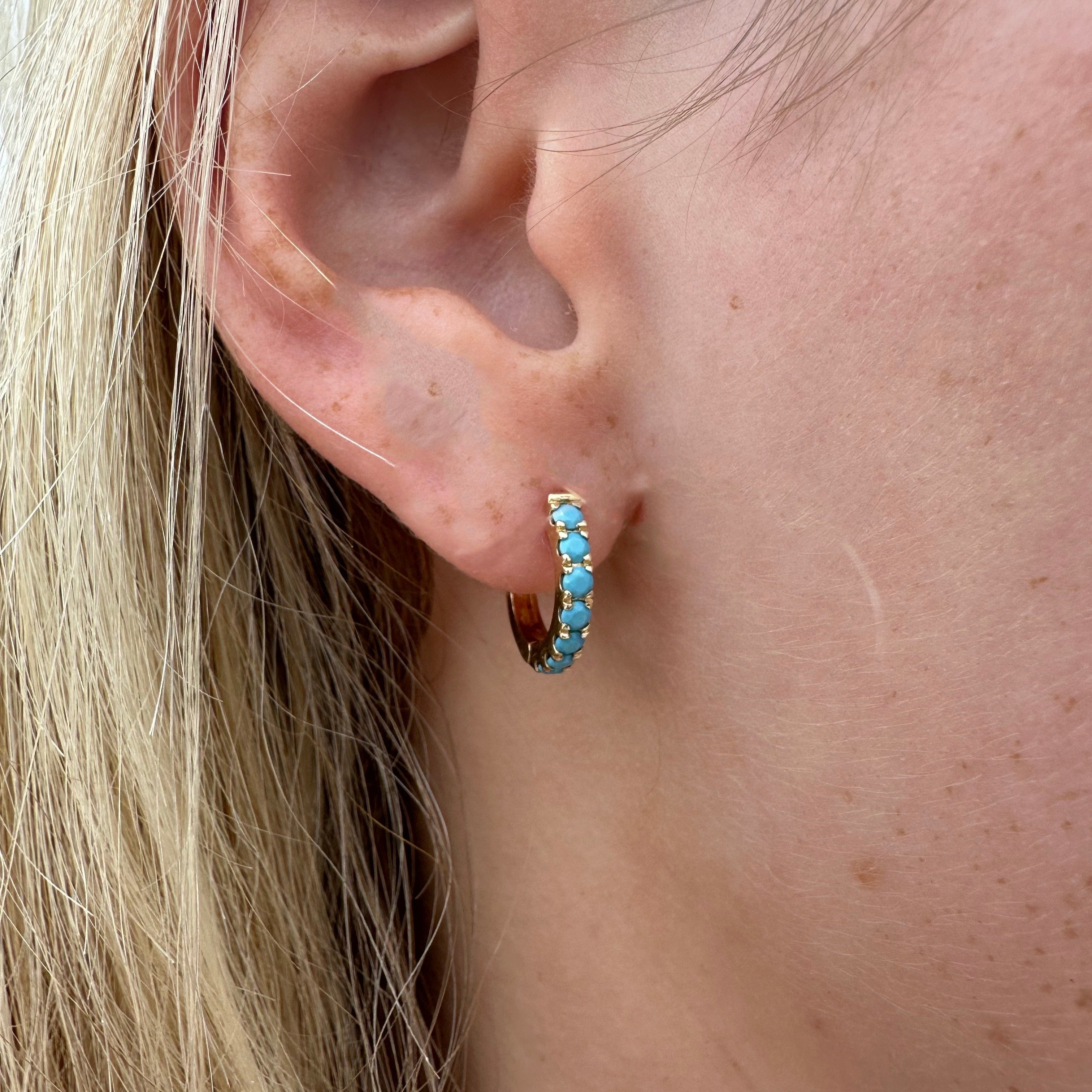 Turquoise Huggie Earrings - Dainty Hoop Earrings for Women, Minimalist Huggie Hoops, Hypoallergenic Gold Plated Earrings for Sensitive Ears | Perfect for Everyday Wear, Work & Date Night