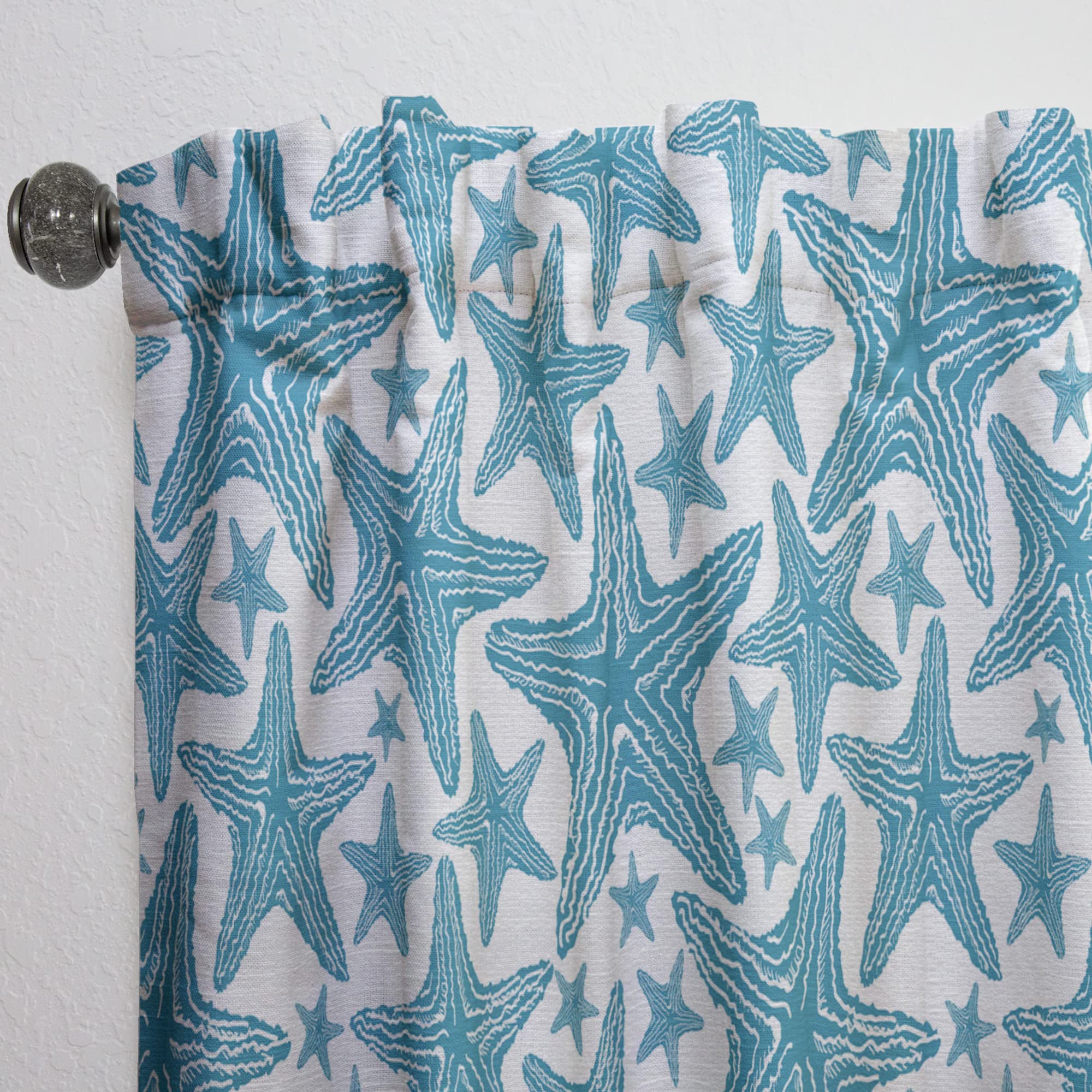 DesignQ Blue Starfish Pattern Thermal Insulated Curtains - Single Panel 52x90 Inches - Elegant Window Treatments for Bedroom & Living Room - Perfect for Coastal Decor, Beach House & Ocean Theme Rooms