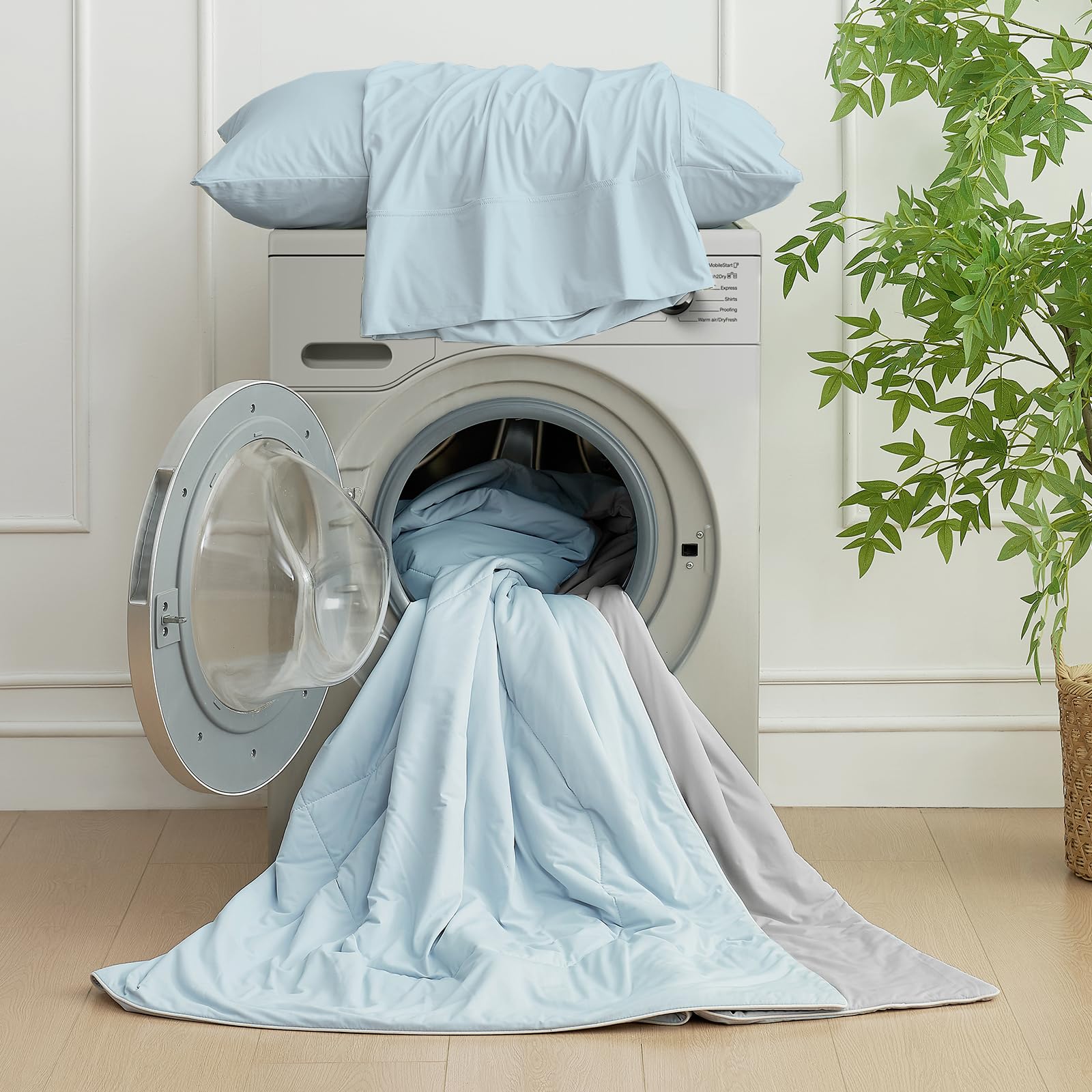 Cooling Comforter Twin Size - Breathable Lightweight Summer Blanket for Hot Sleepers & Night Sweats | Gray Blue Silk Smooth Bedding | Perfect for Warm Weather & Air-Conditioned Rooms