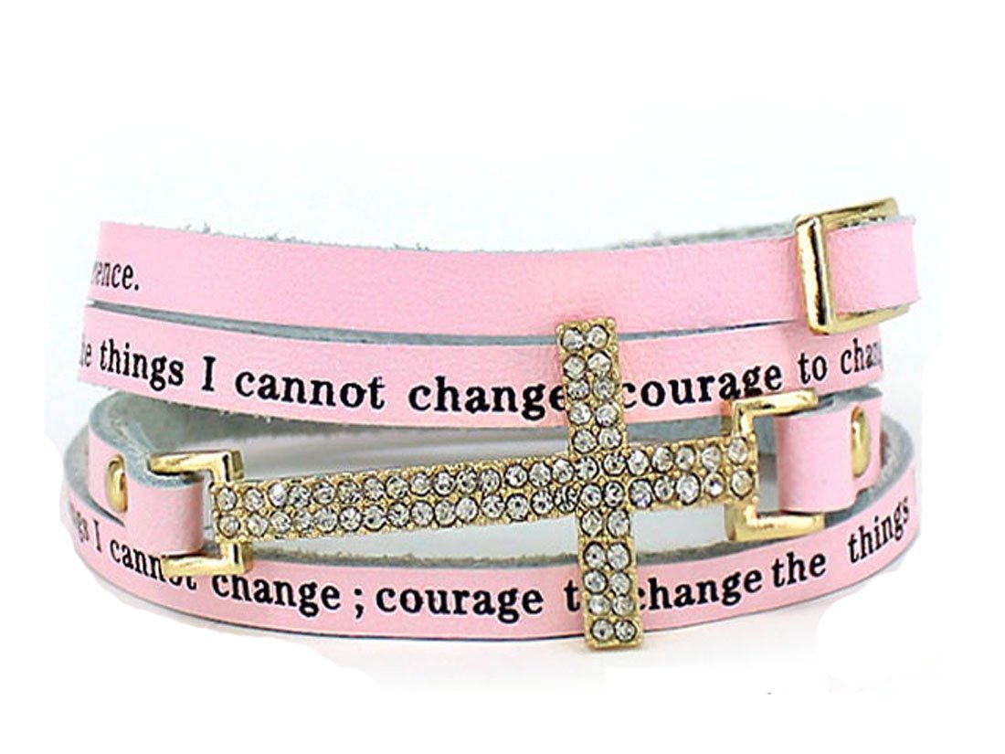 Serenity Prayer Leather Wrap Bracelet With Cross - AA Al-Anon 12 Step Recovery Jewelry - Inspirational Gift for Sobriety, Meditation & Spiritual Healing