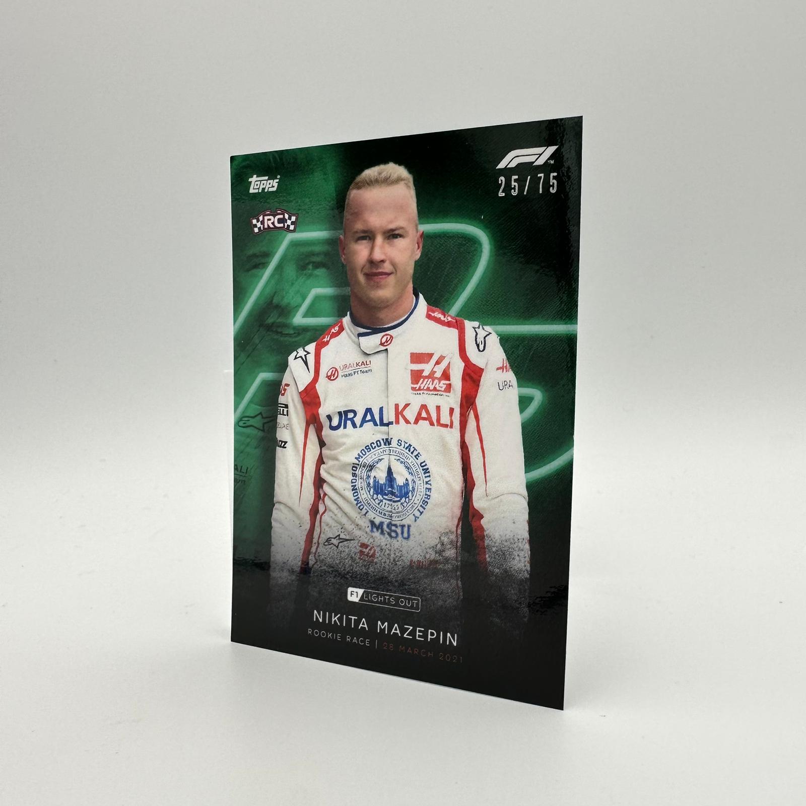 75 Nikita Mazepin F1 Racing Driver Green Parallel Collectible Card - Perfect for F1 Fans, Sports Memorabilia Collectors, and Trading Card Enthusiasts