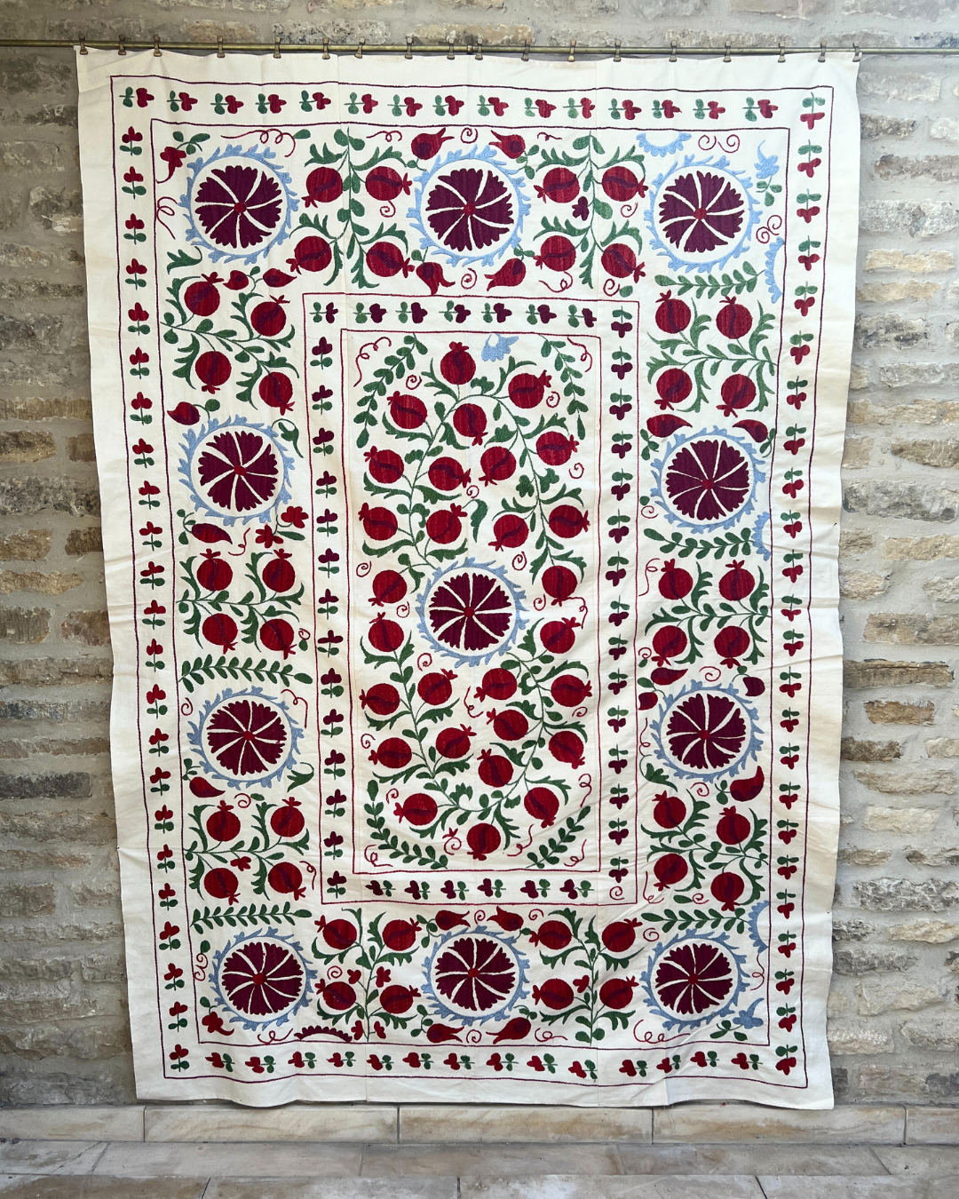 Authentic Suzani No. 229 Embroidered Textile - Handmade Uzbek Cotton Pillow Cover, Table Runner, or Wall Hanging Decor for Boho Chic Home & Wedding Decor