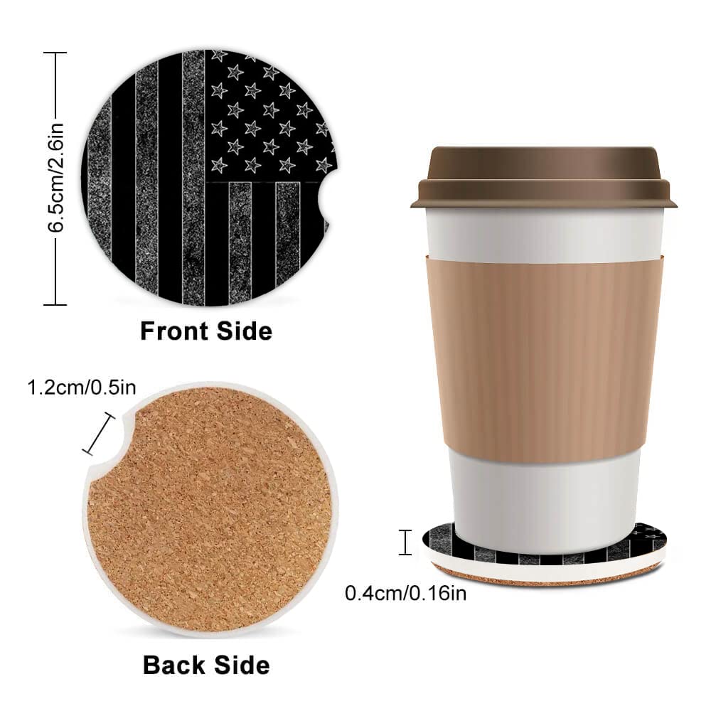 2 Pack Absorbent Car Coasters for Cup Holders - Non-Slip Ceramic Coasters with Cork Back & Finger Slot, Car Accessories to Keep Cup Holders Clean & Dry (2.56