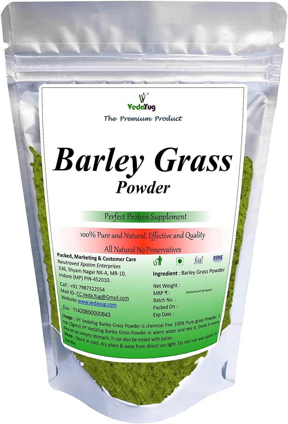 Organic Barley Grass Powder 200g - CROW VedaYug Superfood for Detox & Energy Boost | Perfect for Smoothies, Juices & Healthy Recipes