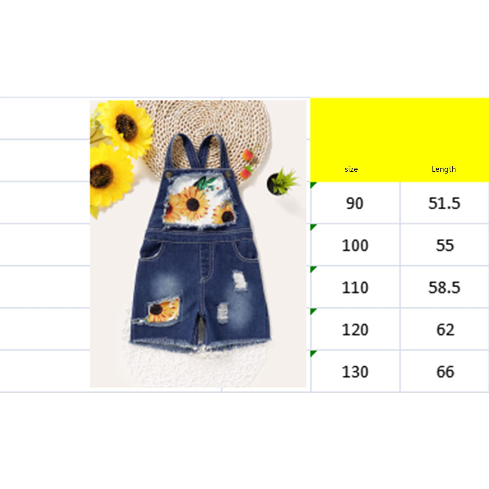 Girls' Sunflower Print Denim Overalls Rompers with Suspenders & Pockets - Toddler One-Piece Outfit for Playdates & Summer Adventures
