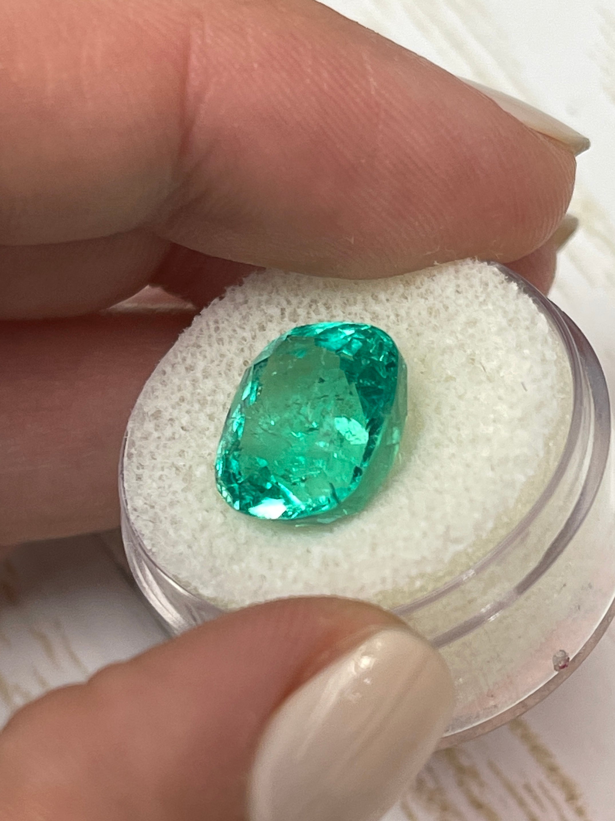 8.46 Carat GIA Certified 13x12mm Bluish Green Natural Loose Cushion Cut Colombian Emerald Gemstone for Jewelry Making, Engagement Rings & Luxury Gifts