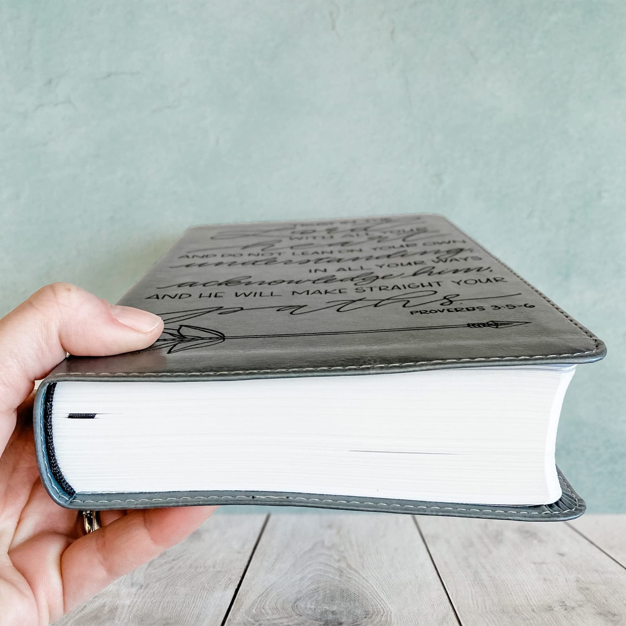 Hand Lettered & Laser Engraved ESV Bible - Gray TruTone Leather Cover Study Bible for Students | Personalized Gift with Custom Name Engraving | Perfect for Graduation, Confirmation & Daily Devotion