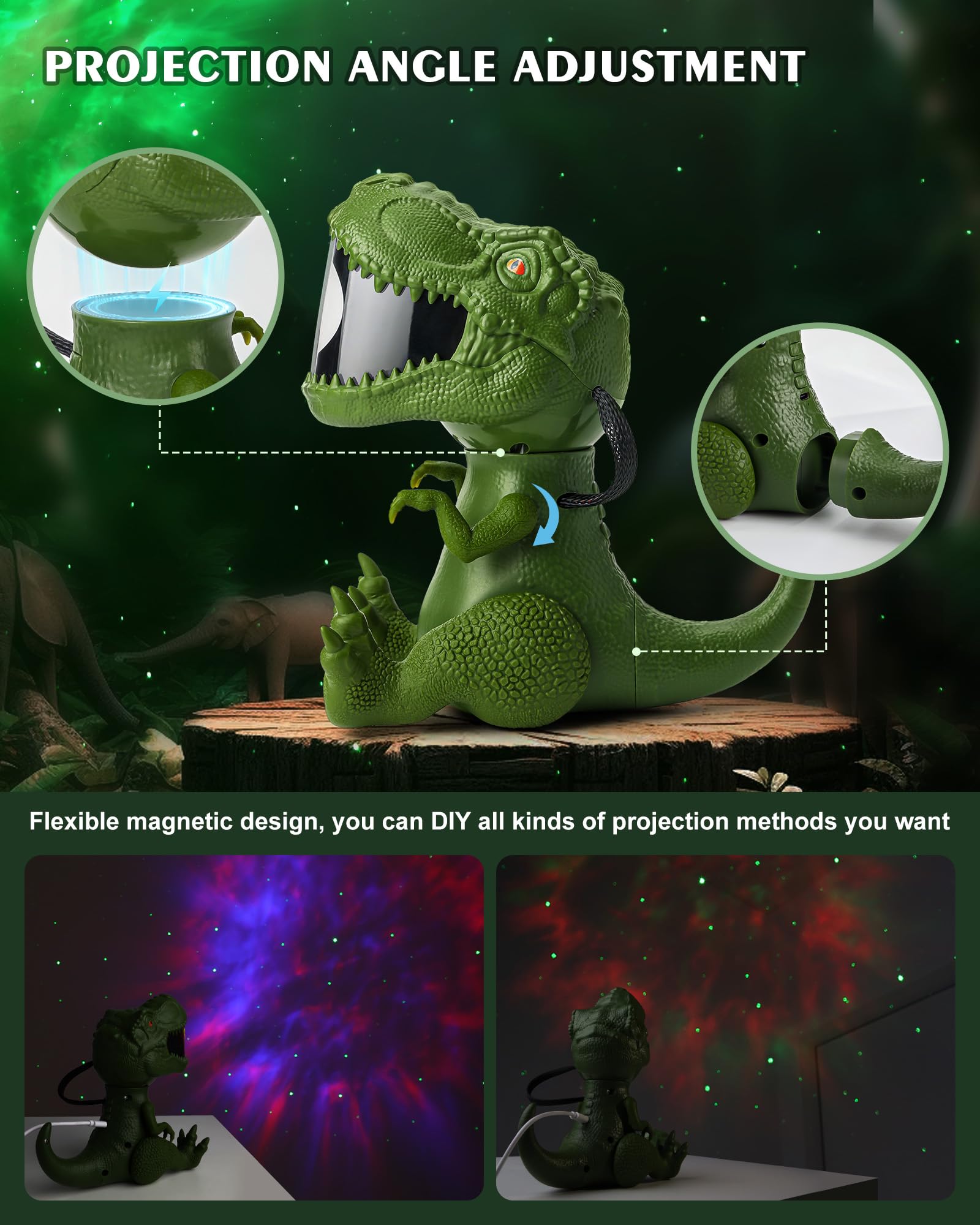 Dinosaur Star Projector Night Light - Galaxy Projector for Kids Bedroom, Ceiling Decor & Nursery Room (Green) | Creates Soothing Starry Night Sky for Sleep, Relaxation & Sensory Play