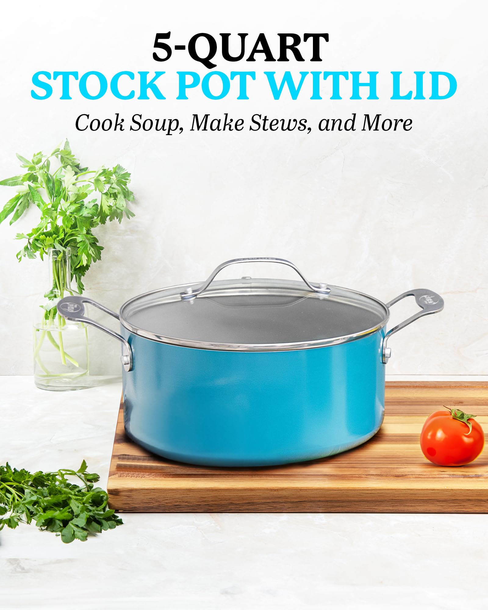 **Gotham Steel Aqua Blue Nonstick 5 Quart Pot – Multipurpose Stock Pot for Pasta, Stew, Sauce & Reheating | Oven & Dishwasher Safe, PFOA Free | Ideal for Cooking, Boiling & Meal Prep**