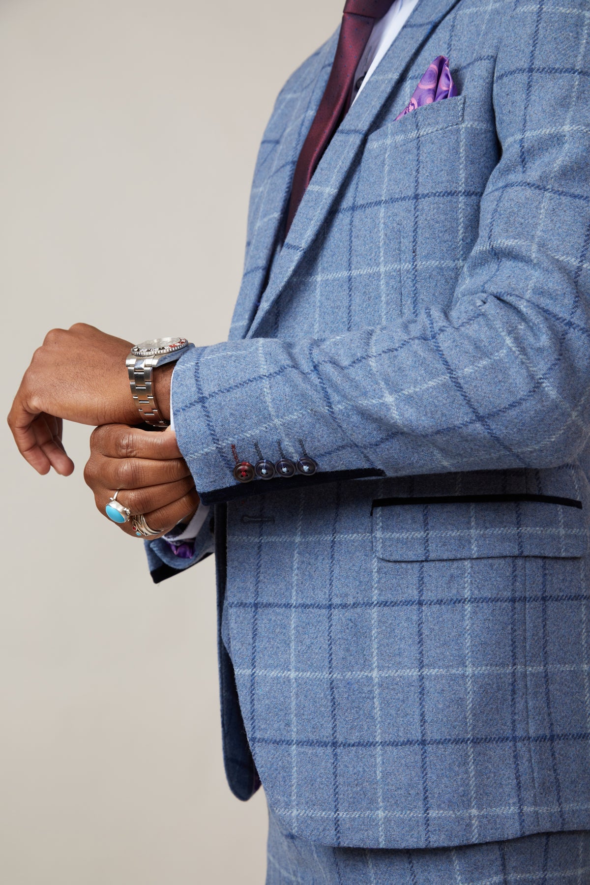 CLINTON Blue Tweed Check Blazer for Men - Classic Slim Fit Formal Jacket for Office, Wedding & Business Events