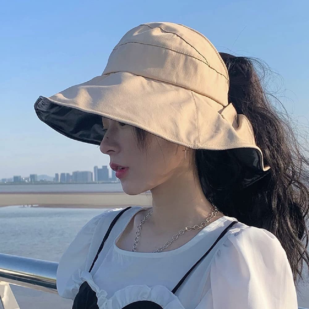 Women's UV Protection Wide Brim Sun Hat with Ponytail Hole - Summer Beach Hat for Outdoor Activities, Travel, Gardening & Sun Protection