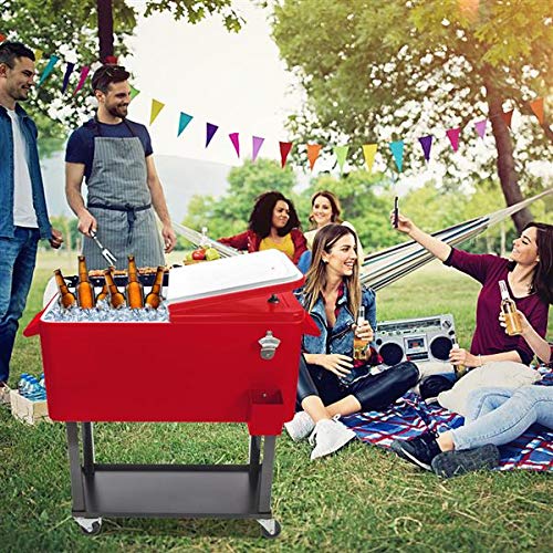 80 QT Rolling Cooler with Wheels and Shelf - Portable Outdoor Ice Chest for Camping, Tailgating, Beach Parties, and Backyard BBQs - Heavy Duty Drink Cooler Cart for Patio, Picnics, and Outdoor Events
