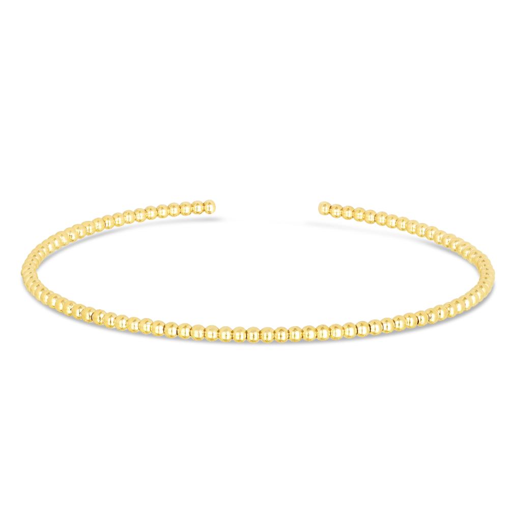 14K Gold 2mm Bead Cuff Bracelet for Women - Dainty Minimalist Stackable Bangle for Everyday Wear & Special Occasions