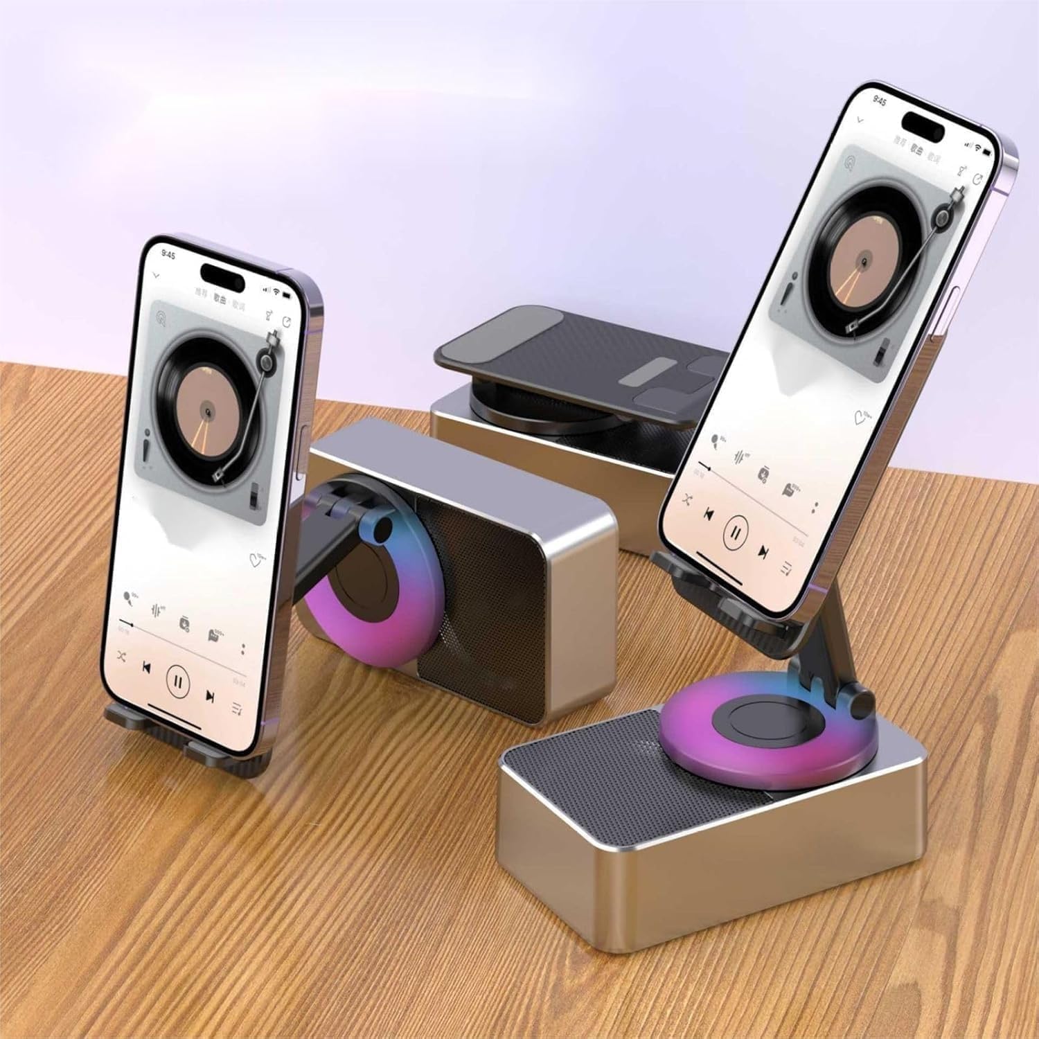 QLNGSHP 3-in-1 Bluetooth Audio Power Phone Holder - Foldable Cell Phone Stand with Wireless Speaker & 10000mAh Power Bank, 360° Rotatable Non-Slip Design for Home, Office & Car Use (Black)