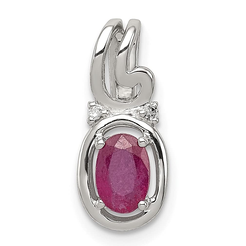 925 Sterling Silver Diamond & Red Ruby Oval Pendant Necklace for Women - Elegant Gemstone Slide Chain Jewelry - Perfect Gift for Her, Birthday, Anniversary & Special Occasions