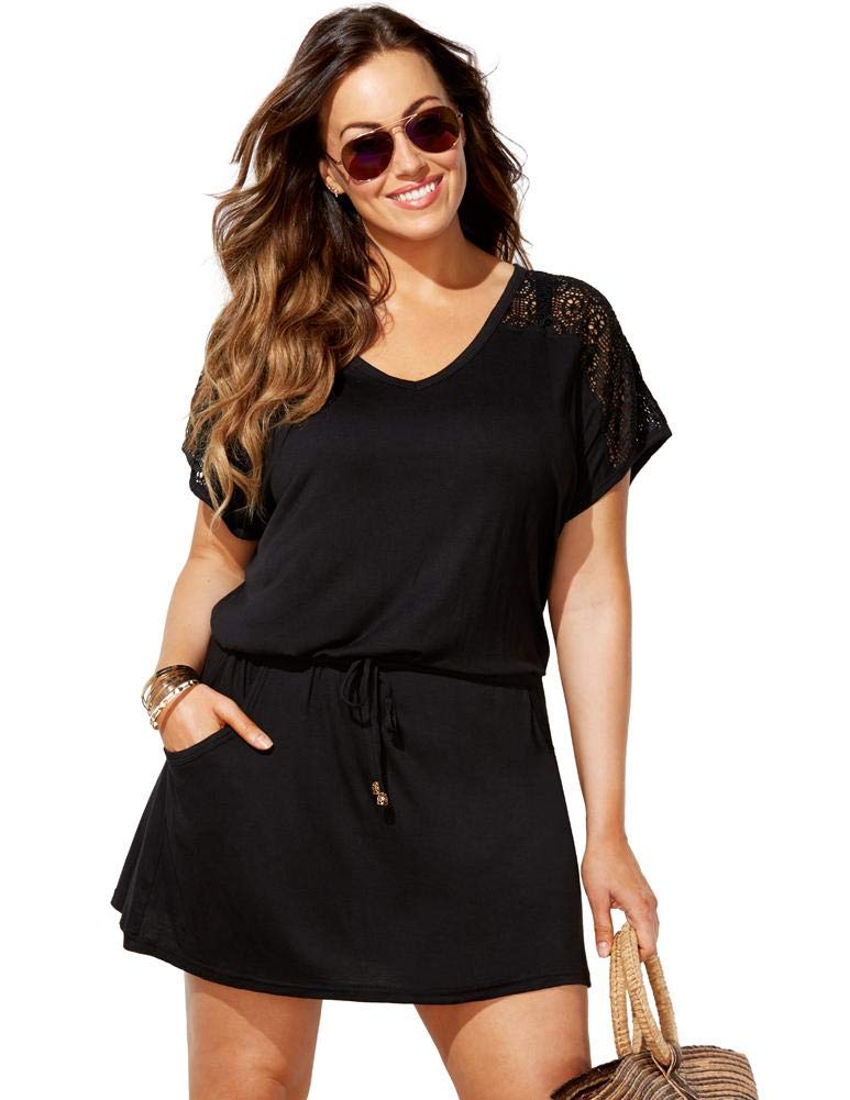 Plus Size Women's Emmie Crochet Cover Up Tunic Swimwear - Stylish Beach Cover Up for Summer Vacation & Poolside Lounging
