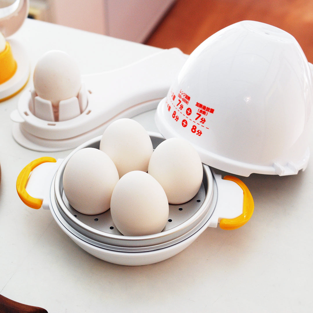 Akebono Microwave Egg Boiler - 4 Egg Capacity, Fast & Easy Hard Boiled Eggs Maker for Breakfast, Meal Prep & Keto Diet | BPA-Free & Dishwasher Safe