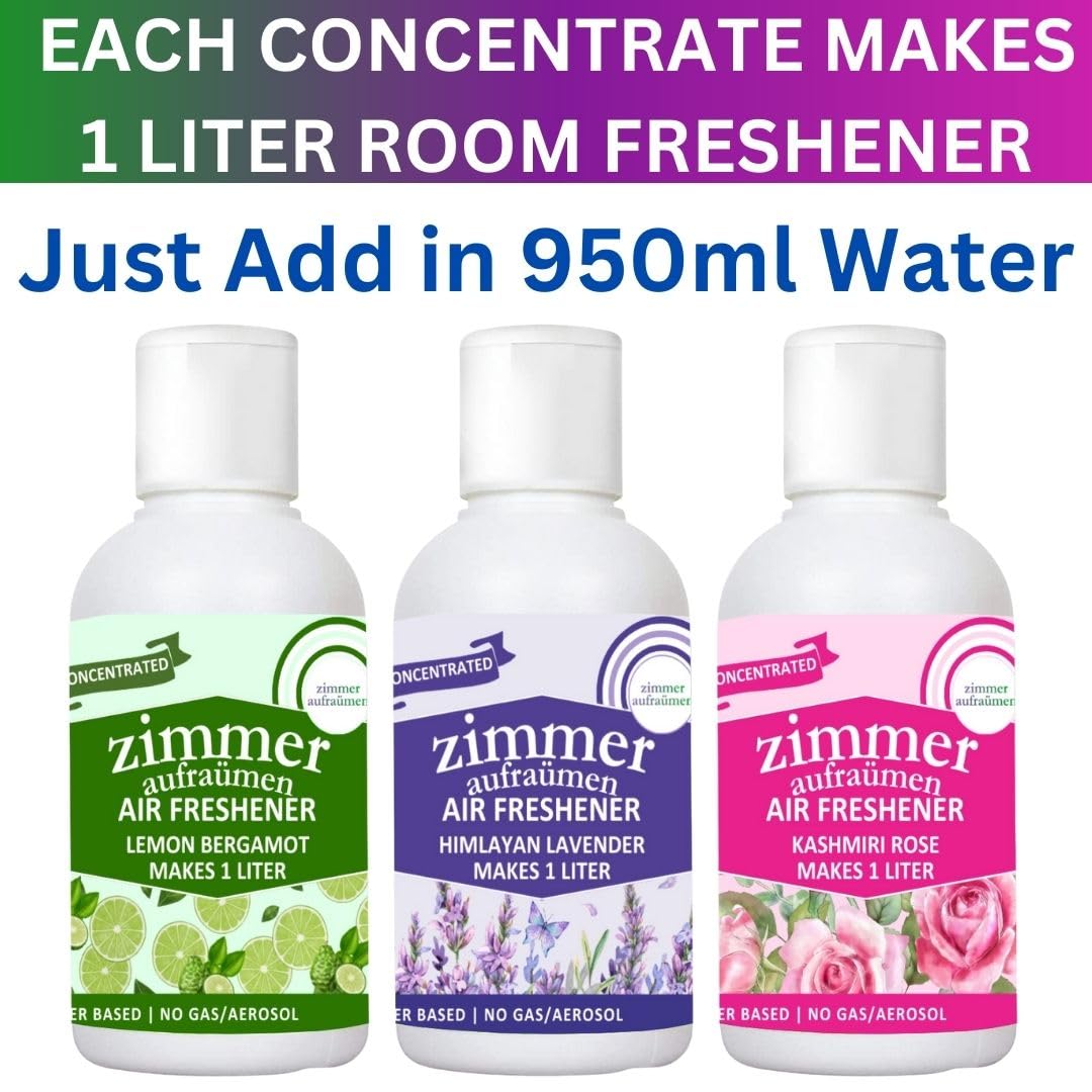 Natural Essential Oil Air Freshener Concentrate (Lavender Rose Lemon) - Makes 3L Refill with Reusable Spray Bottle | Chemical-Free Home Fragrance for Bedroom, Living Room, Bathroom & Car | Aromatherapy & Odor Elimination Solution