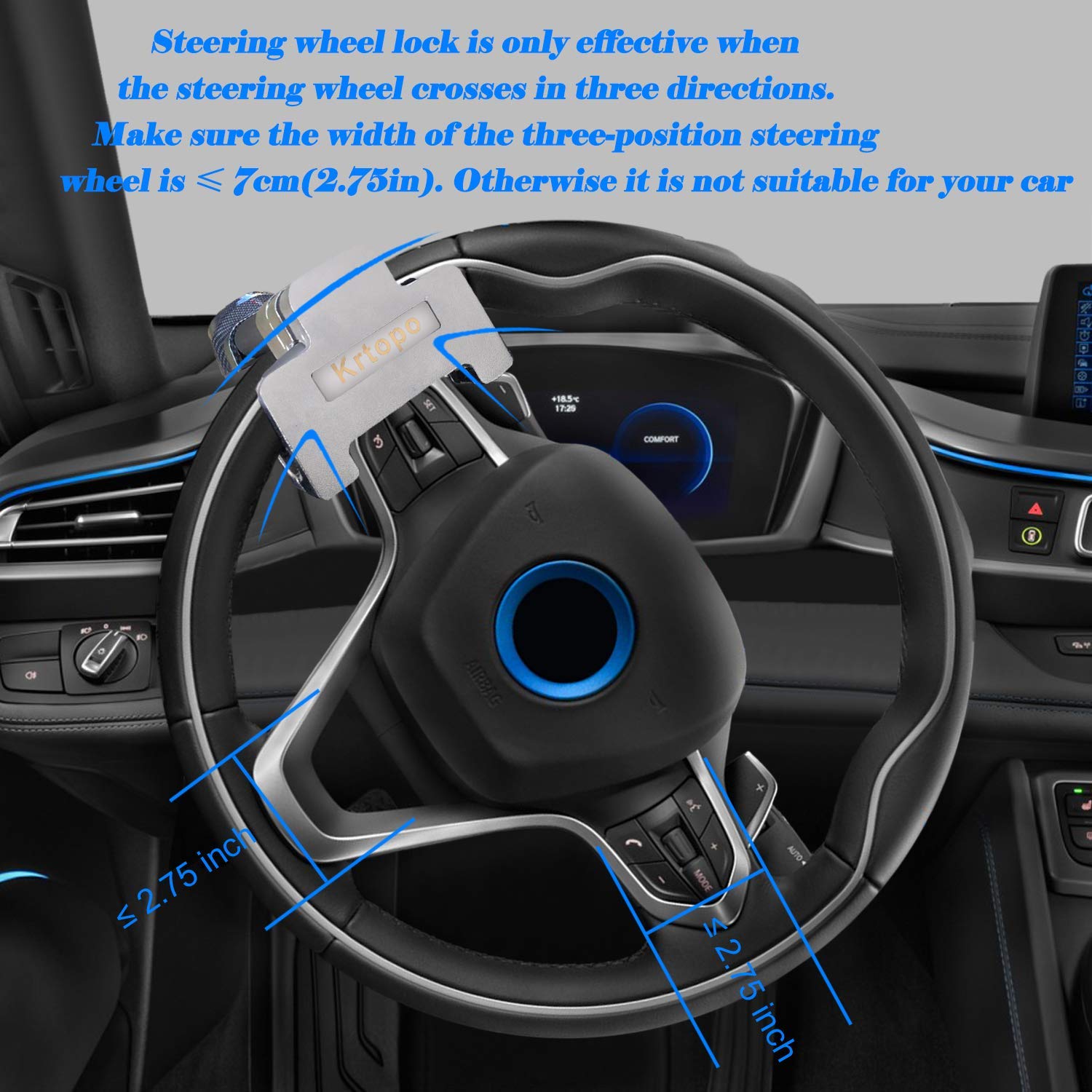 Vechkom Anti-Theft Brake Pedal Lock & Steering Wheel Lock - Universal Car Security Device with Double Hook Protection & Safety Alarm | Perfect for Parking Security, Vehicle Theft Prevention, and Road Trip Safety