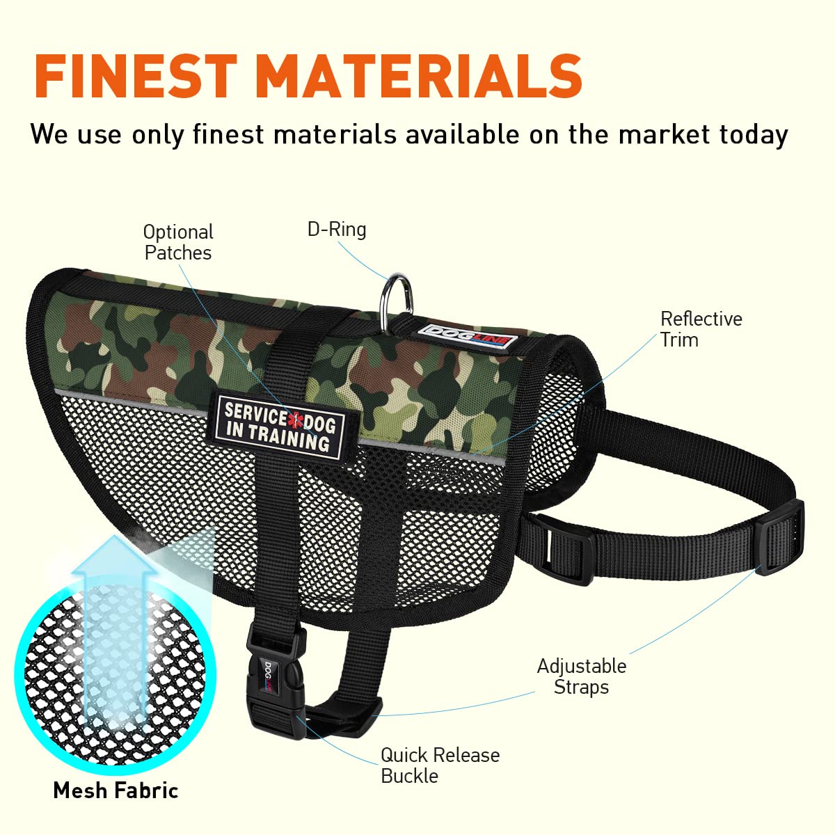MaxAire Adjustable Dog Vest with Removable Service Dog in Training Patches - Reflective Harness for Small, Medium & Large Dogs (13-16 Inch Girth) - Green Camo - Perfect for Training, Outdoor Adventures & Night Walks