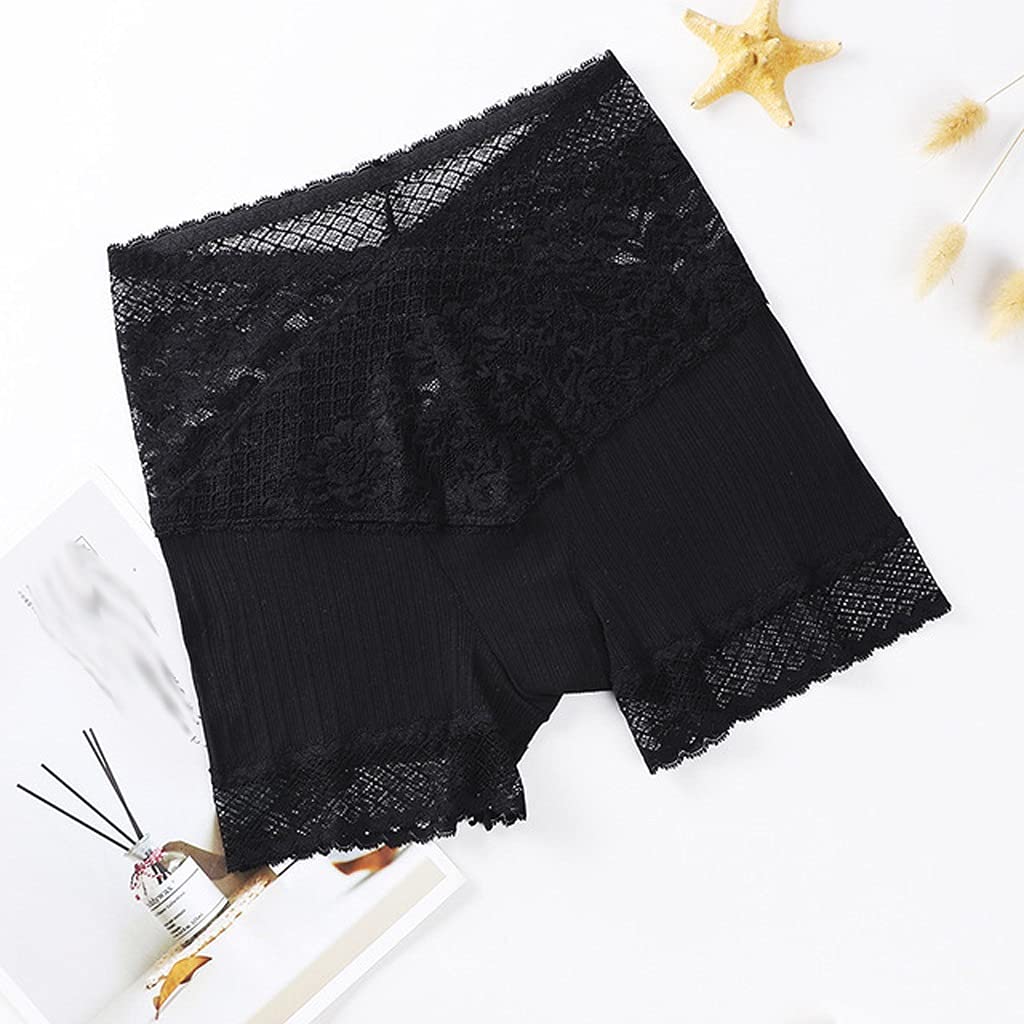 Soft Cotton Lace Women's Panties - Seamless High-Rise Shorts for Summer Skirts (Black, XL)