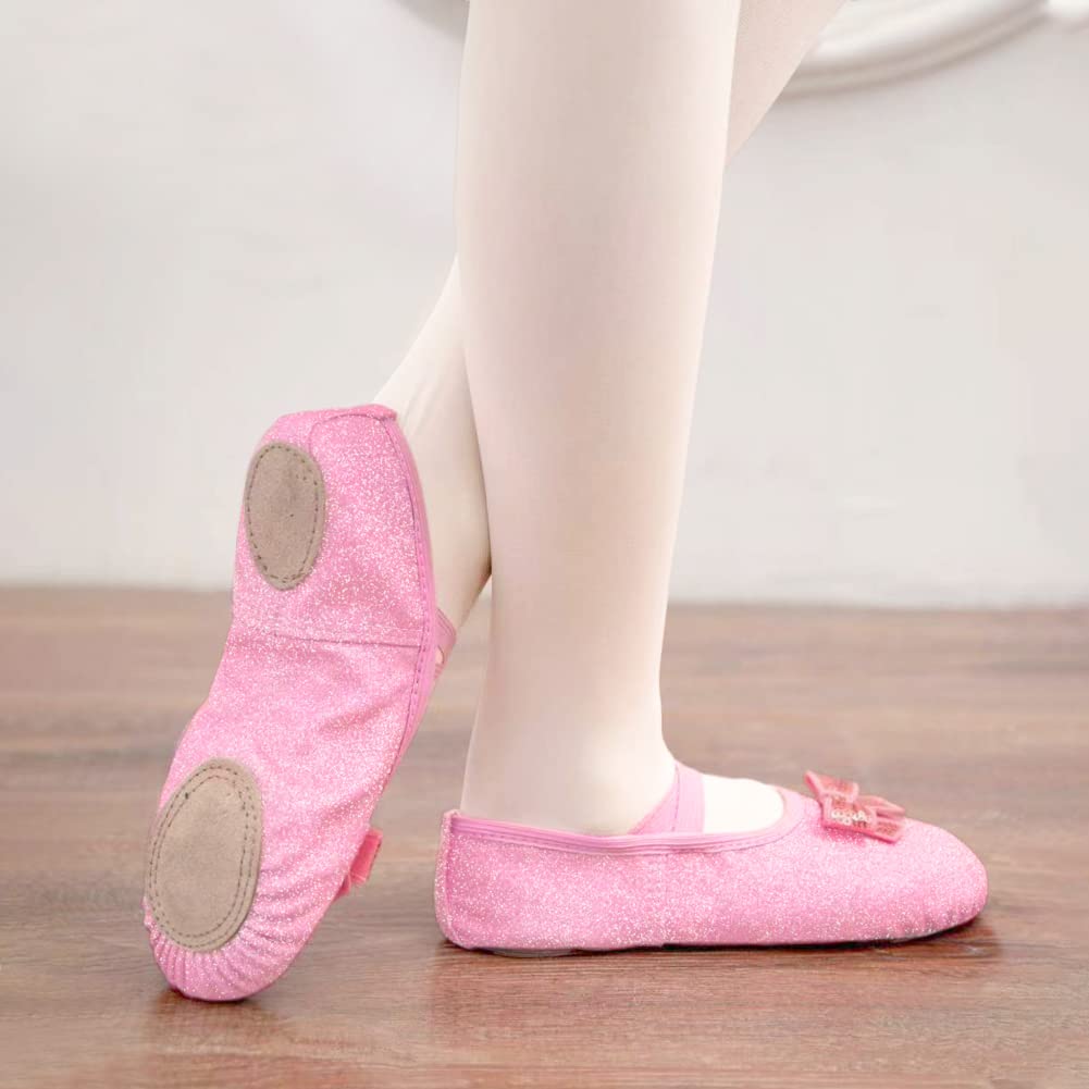 WYHDY Girls Ballet Shoes - Split Sole Glitter Dance Flats for Toddlers & Kids | Perfect for Ballet Class, Recitals & Dance Performances