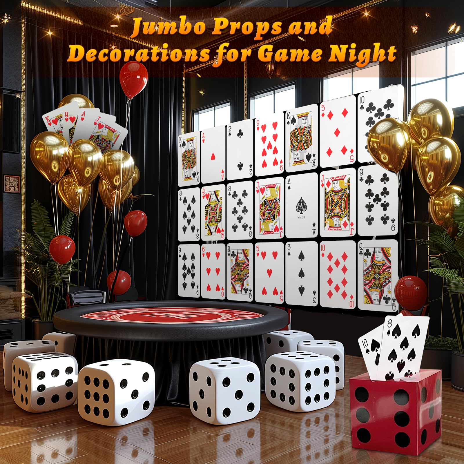Giant Playing Cards 8x11 Inches - Jumbo Oversized Casino Cards (54-Pack) for Poker, Blackjack, Magic Tricks & Themed Party Decorations | Perfect for Game Nights, Casino Parties & Outdoor Events