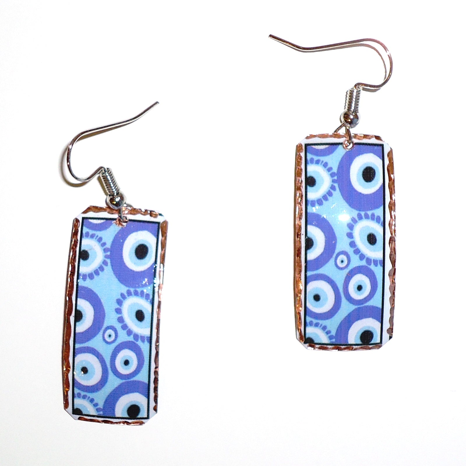 Handmade Geometric Copper Earrings with Blue Rectangles - Boho Chic Jewelry for Women - Perfect for Parties, Weddings & Everyday Wear