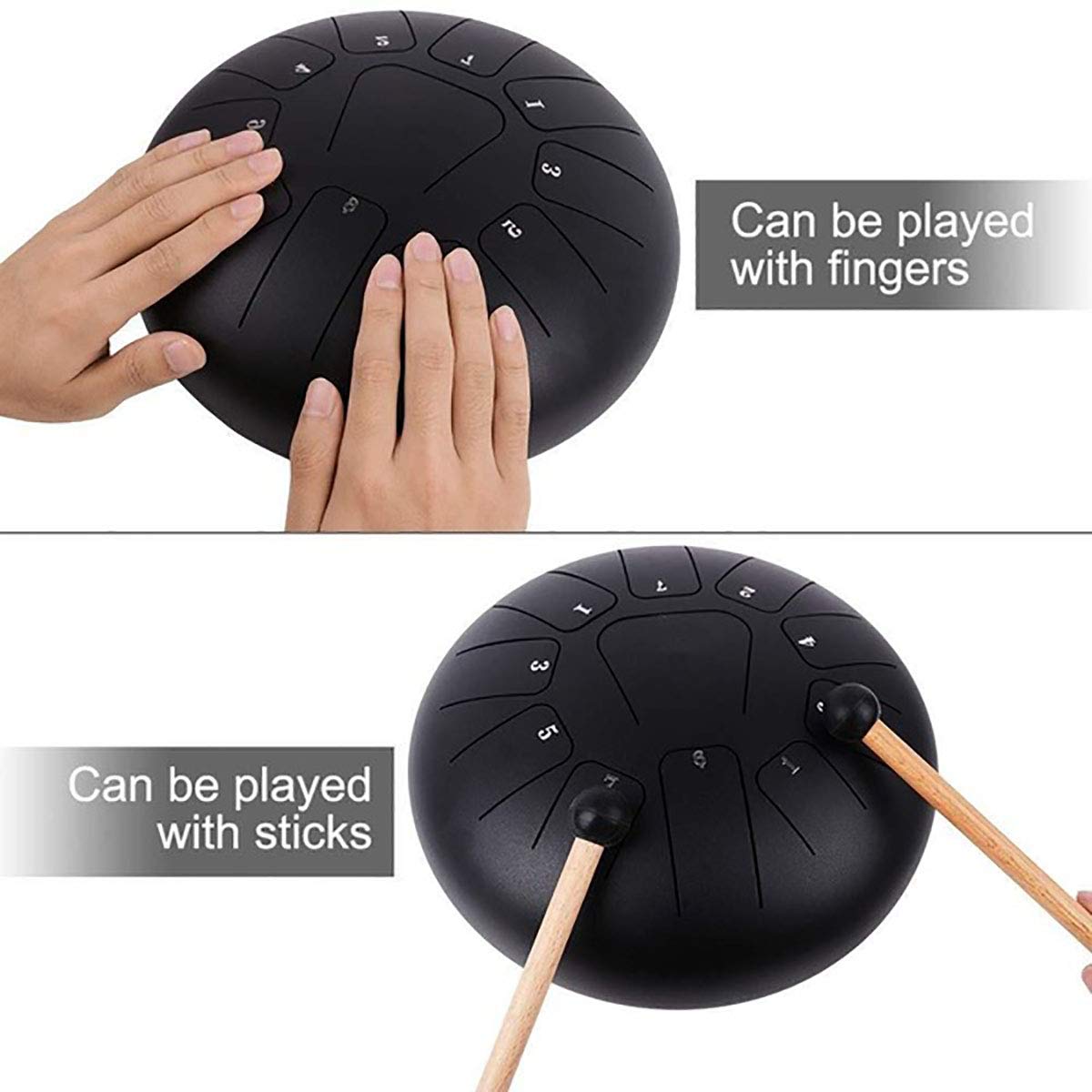 11-Note 10-Inch Steel Tongue Drum | Handpan Drum & Chakra Drum with Padded Travel Bag & Mallets | Percussion Instrument for Meditation, Yoga, Music Therapy & Relaxation (Blue)