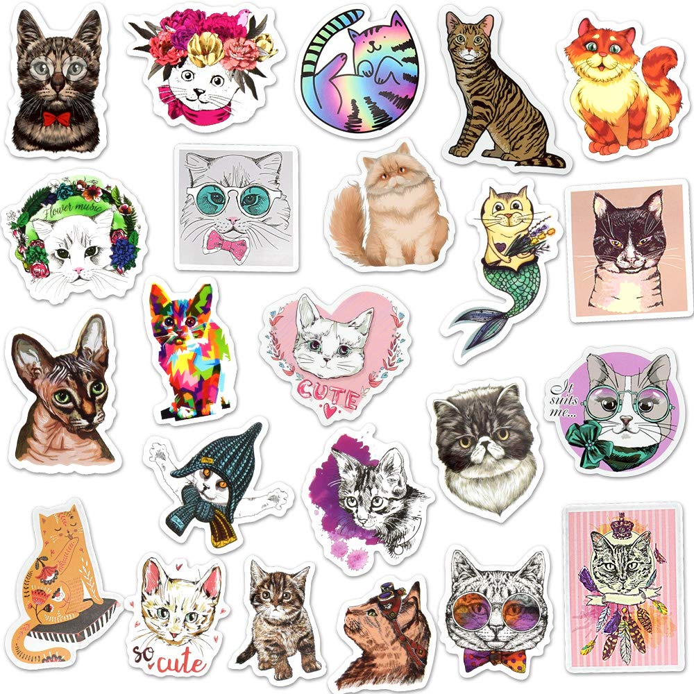 50 Pcs Cute Cat Stickers for Kindle, Kids, Water Bottles, Scrapbook, Laptop - Waterproof Vinyl Decals for School, Office & Home Decor