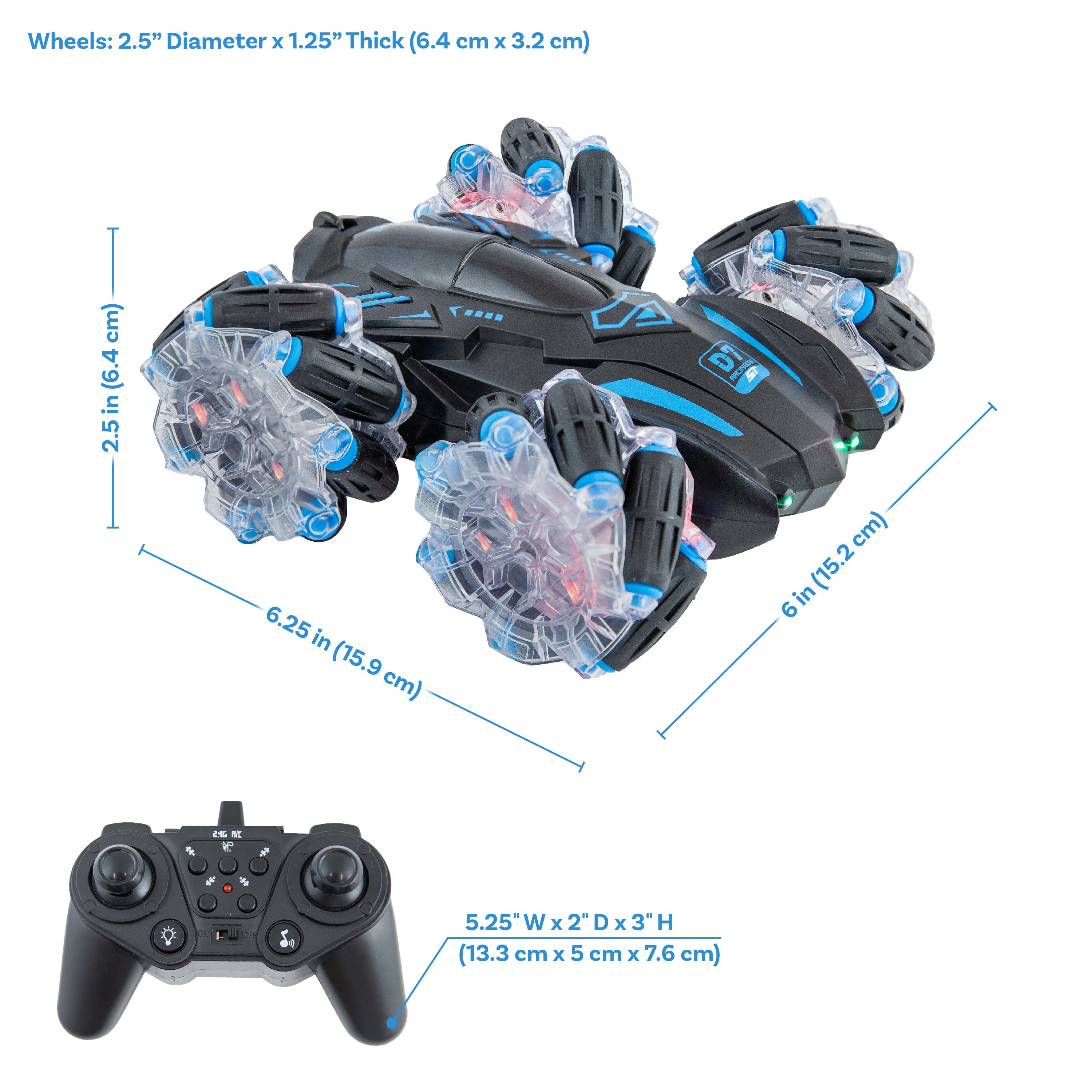 Sunnydaze Double Sided Stunt RC Car with LED Lights - 360° Rotation Remote Control Toy for Kids & Adults - Perfect for Indoor & Outdoor Play, Backyard Racing, and Stunt Shows