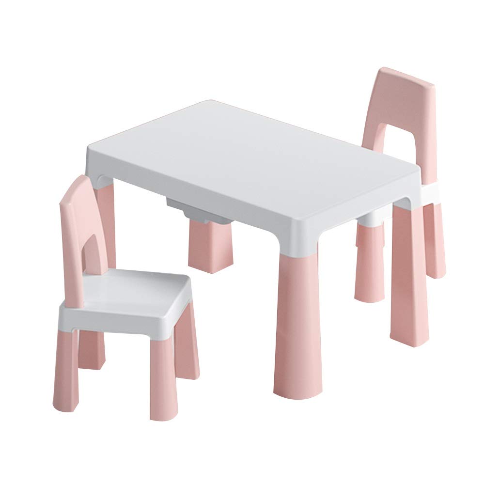 ZHAOHUI Kids Table and Chairs Set - Plastic Children's Table & Chair for Kindergarten, Painting, Games - Lightweight & Durable - 3 Color Options (Pink) - Perfect for Playroom, Classroom & Home Learning Activities