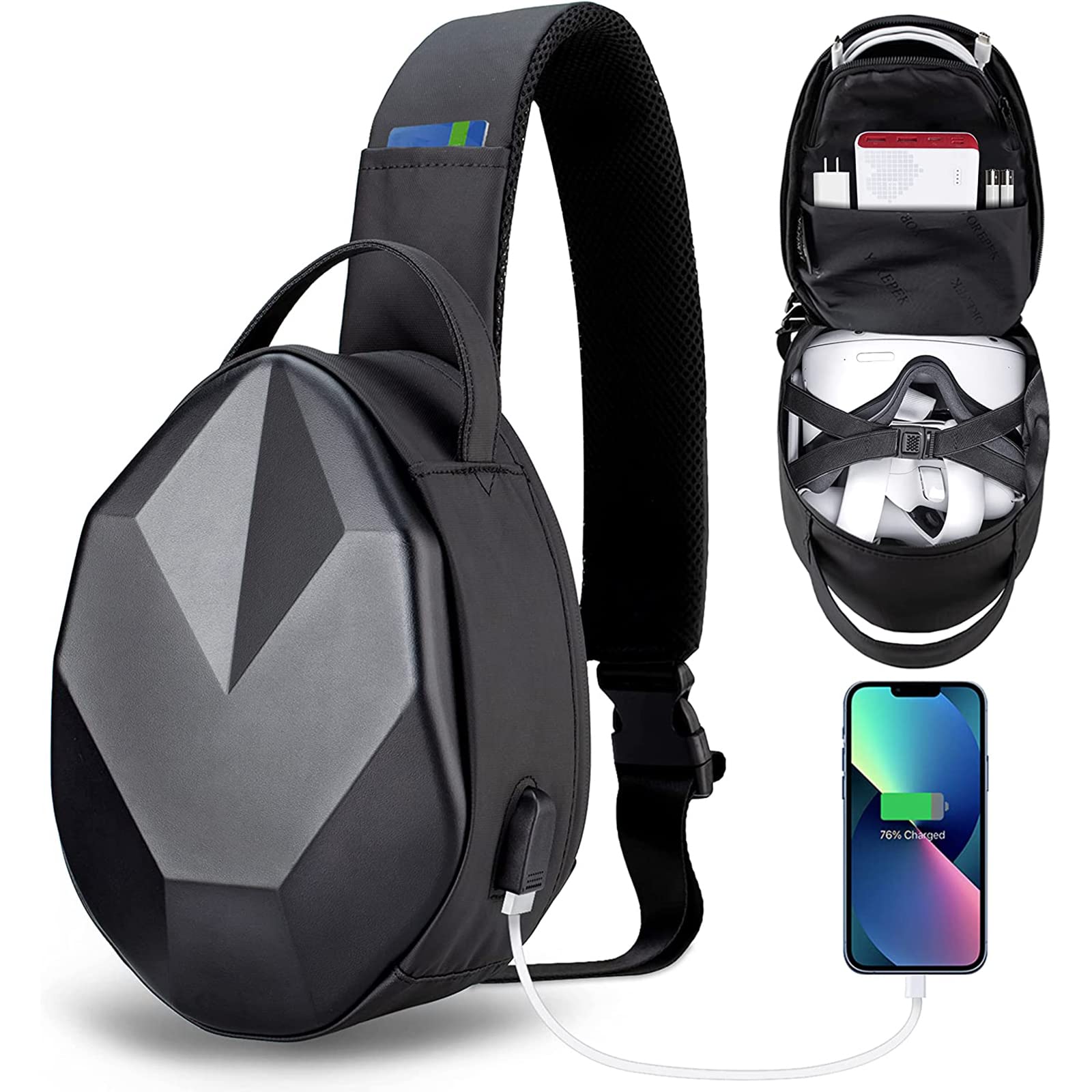 YOREPEK Hard Travel Carrying Case for Oculus Meta Quest 3/Quest 3S/Quest 2/Vision Pro & Meta Quest Pro - Protective Gaming Headset Storage Bag with USB Charging Port | Lightweight VR Accessories Organizer for Travel, Home Storage & Gaming Sessions