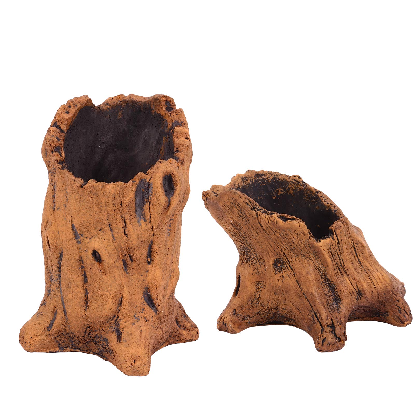 DOITOOL 2 Pack Concrete Succulent Plant Pots - Imitation Tree Stump Design for Indoor/Outdoor Decor | Perfect for Home, Garden, Office & Wedding Centerpieces