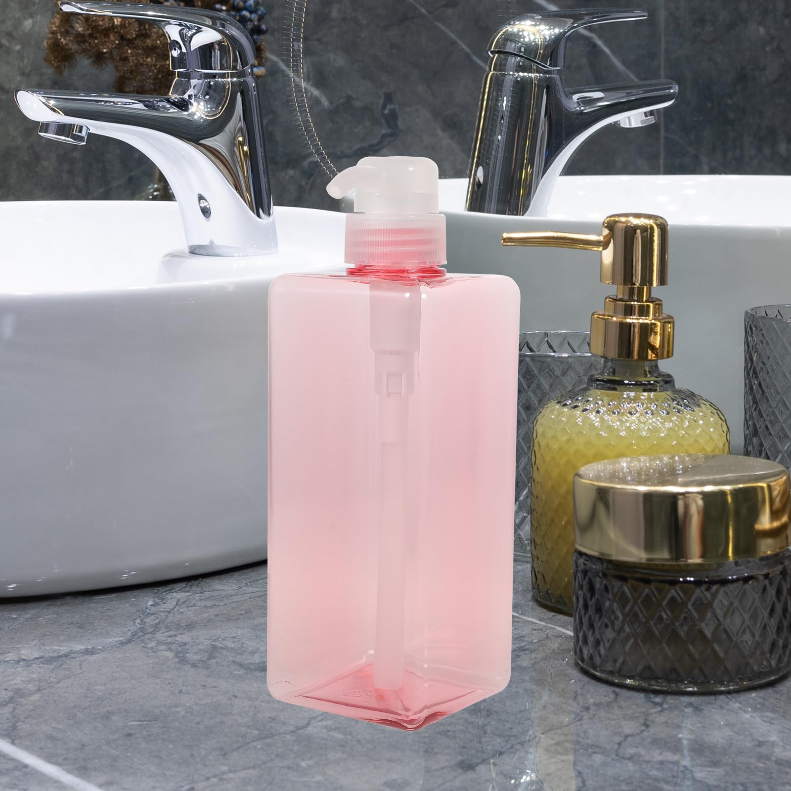DOITOOL 2PCS 650ML Refillable Pump Dispenser Bottles - Square Lotion Bottle for Shampoo, Body Wash & Hand Soap - Large Capacity Portable Dispenser for Home, Hotel & Travel (Pink) - Perfect for Bathroom, Kitchen & Guest Essentials