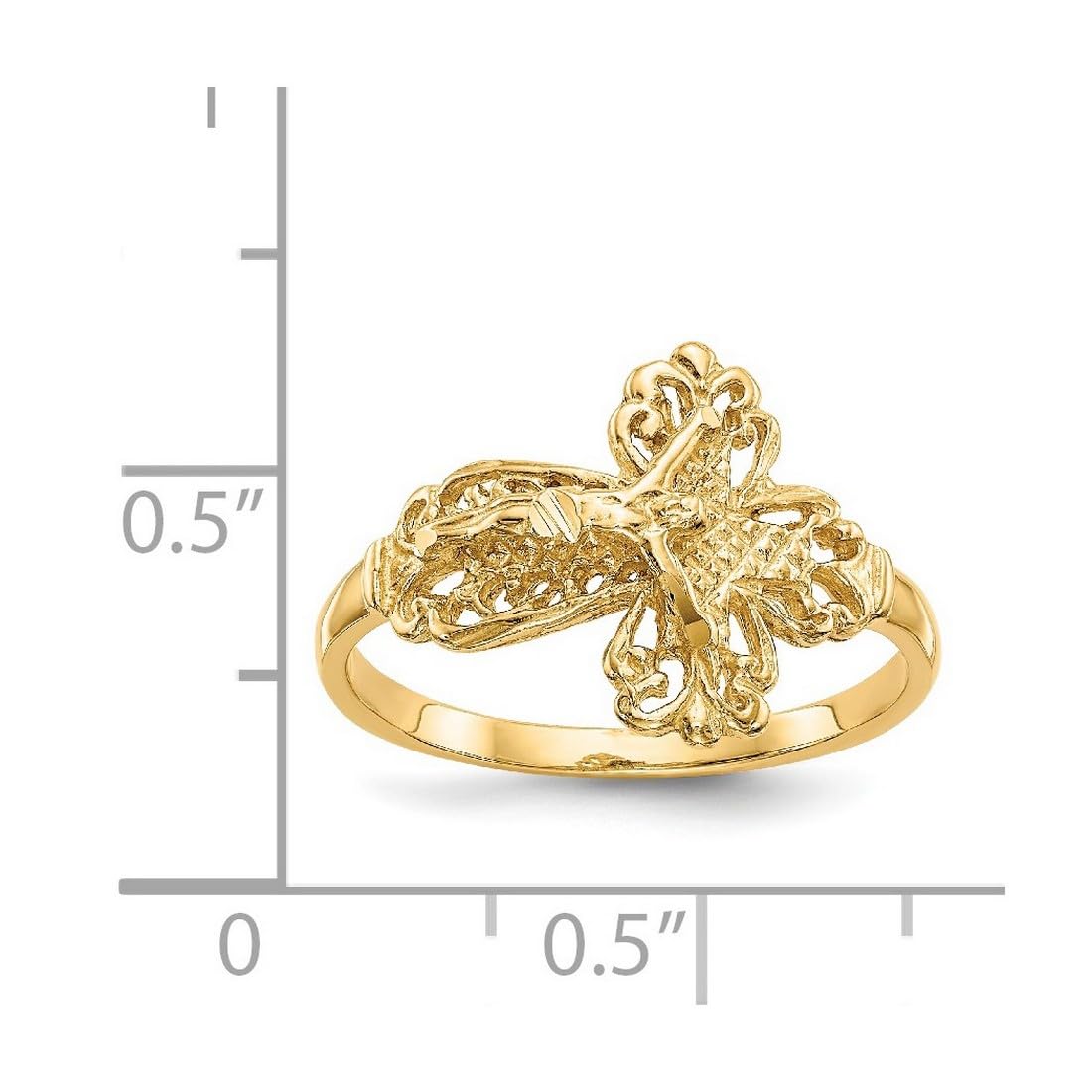 14K Yellow Gold Solid Polished Sparkle Cut Crucifix Ring for Women - Size 6 | Elegant Religious Jewelry for Church, Weddings & Everyday Wear