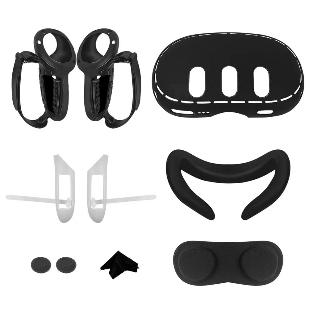 AZURAOKEY 10-in-1 Silicone Protective Cover Set for Meta Quest 3 VR Headset - Includes Shell Cover, Controller Grips, Lens Protector, Face Cushion & Rocker Caps | Perfect for Gaming, VR Fitness & Immersive Entertainment