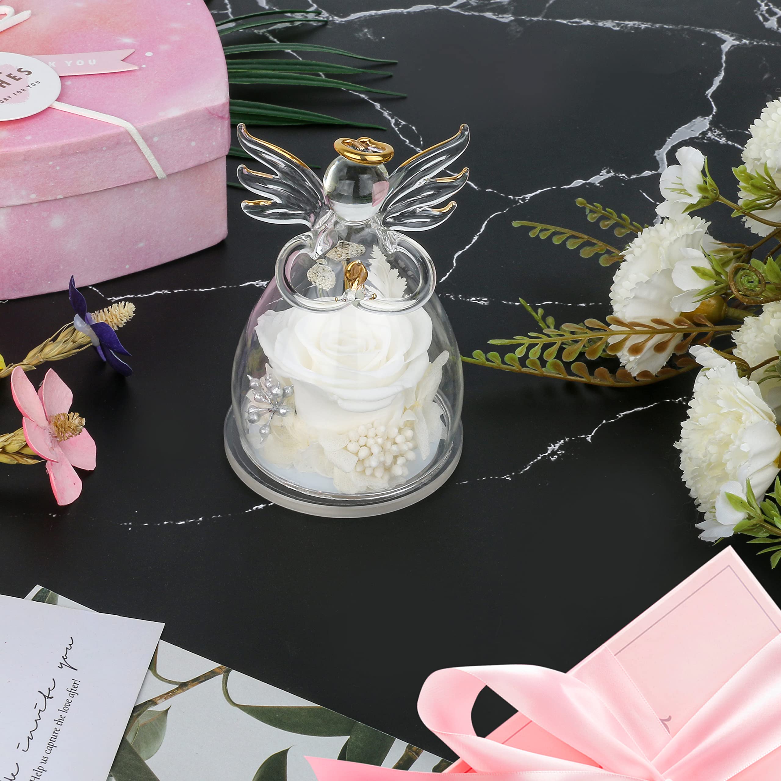 Eternal Preserved Rose in Glass Angel Figurine - Perfect Mother's Day Gift, Birthday Present for Women, Romantic Gift for Wife, Grandma & Loved Ones | Elegant Home Decor, Wedding Centerpiece, Anniversary Keepsake