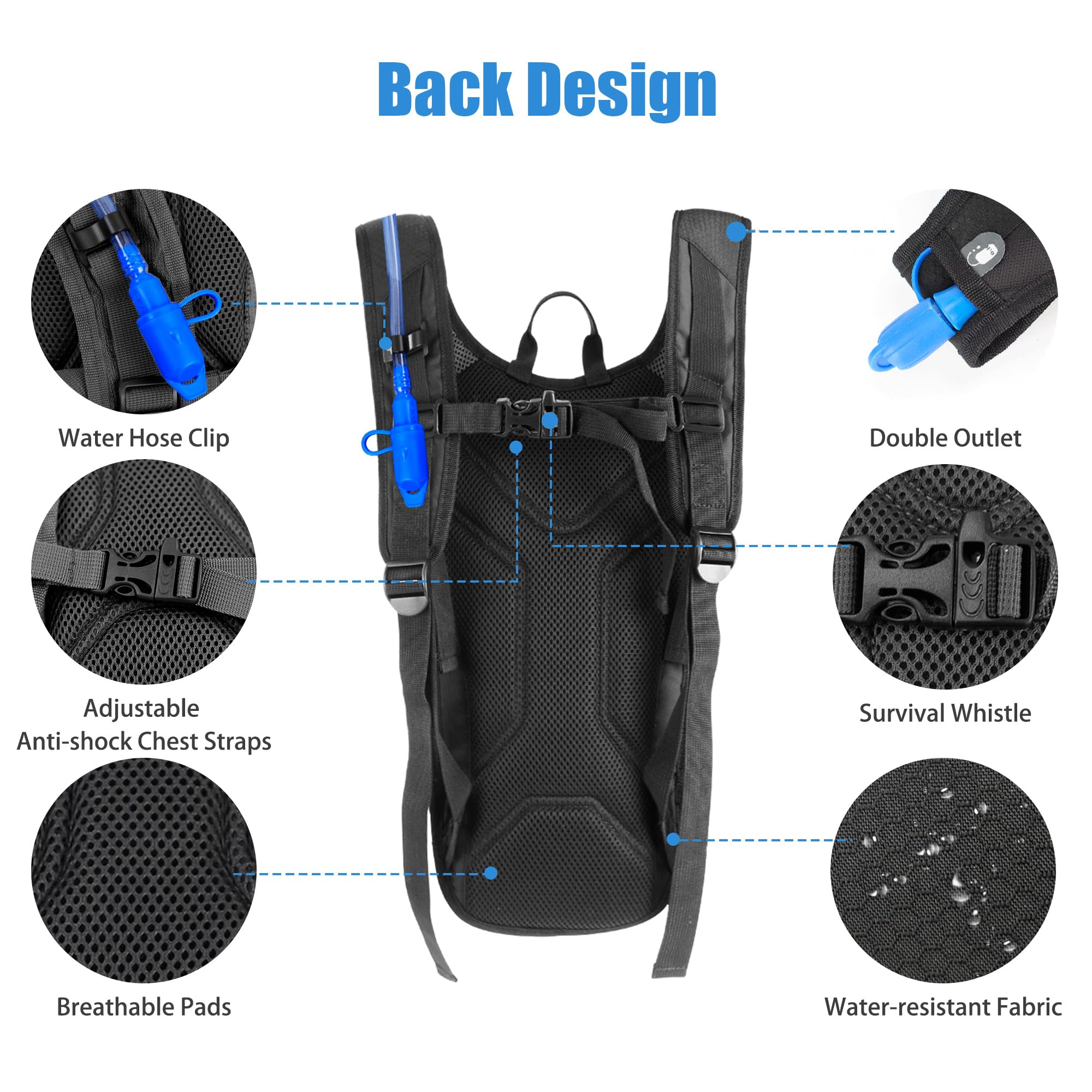 Zavothy 2L Hydration Backpack with Leak-Proof Bladder - Lightweight Water Pack for Running, Cycling, Hiking & Outdoor Sports - Perfect for Marathon, Trail Running & Camping Adventures