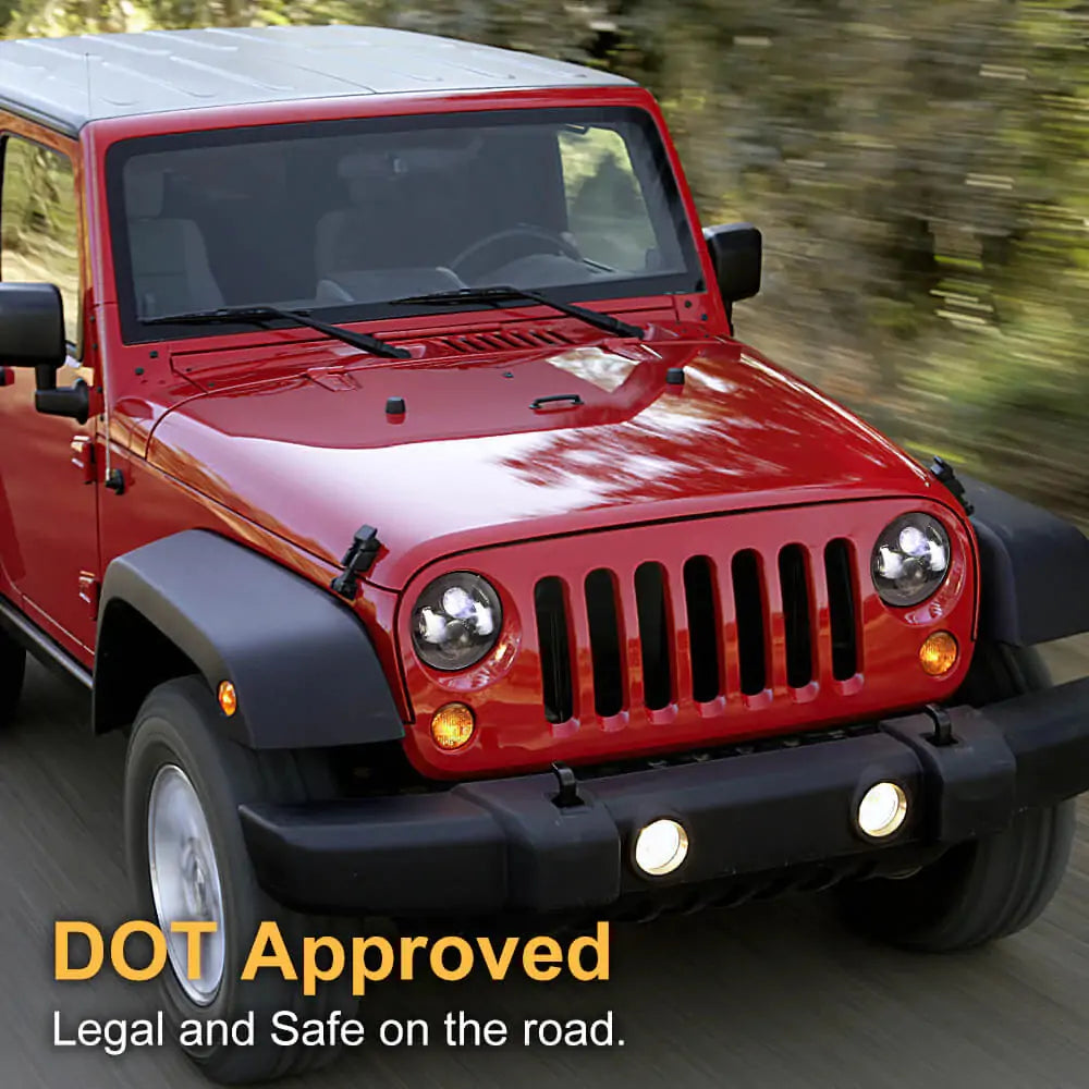 7'' Round Black LED Headlights for Jeep Wrangler JK TJ LJ CJ & Hummer H1 H2 - High Performance Off-Road Lighting for Night Driving & Adventure