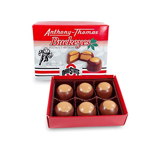 Anthony Thomas Ohio State Buckeyes Box - 6 Count Delicious Peanut Butter & Milk Chocolate Buckeyes | Great Tasting Snacks for Gifts, Parties & Game Day Treats