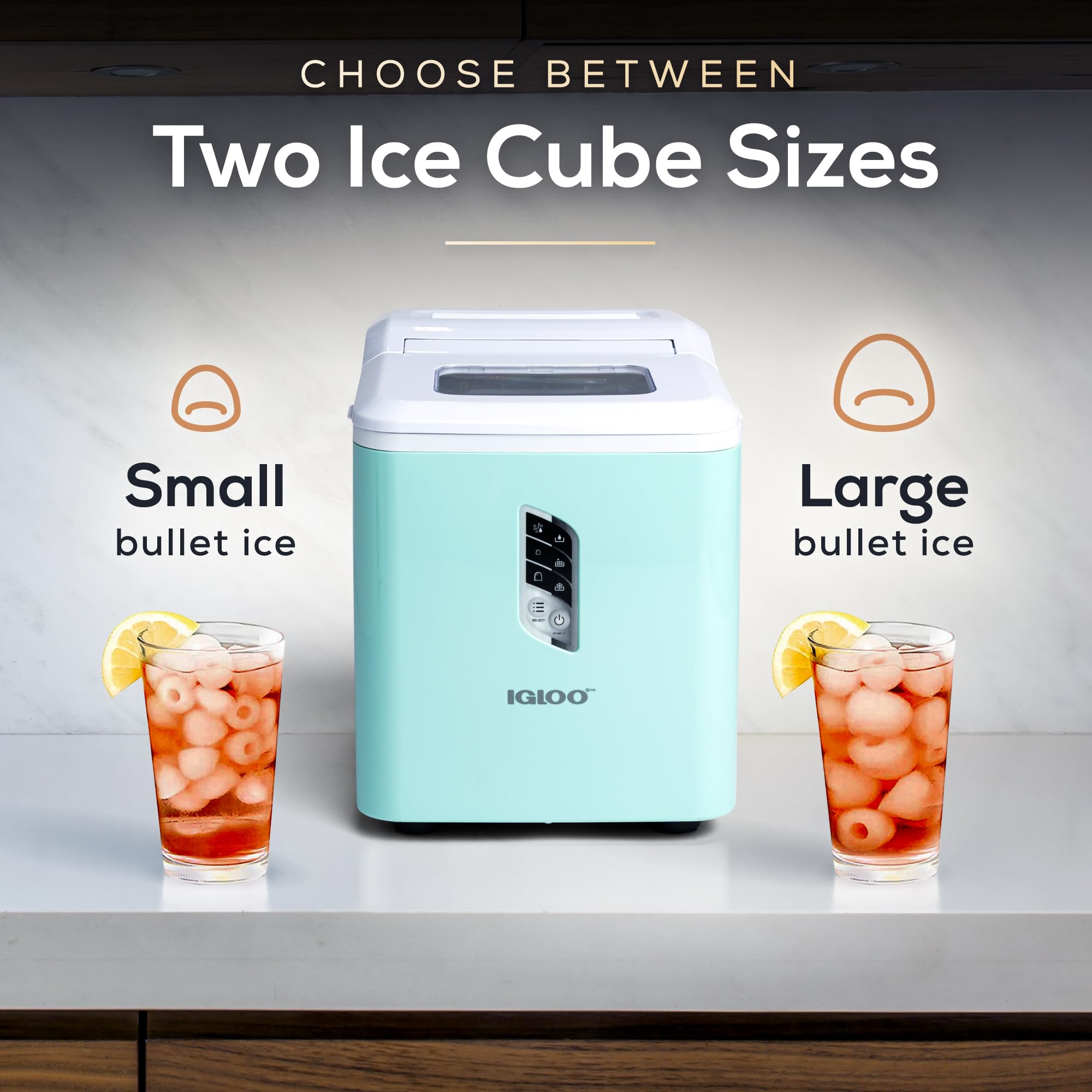 Igloo Automatic Ice Maker Machine - Self-Cleaning Countertop Ice Cube Maker with LED Display, Produces 26 lbs in 24 Hours (9 Large/Small Cubes in 7 Minutes), Includes Ice Scoop - Perfect for Cocktails, Sodas, Water Bottles & Home/Office Use