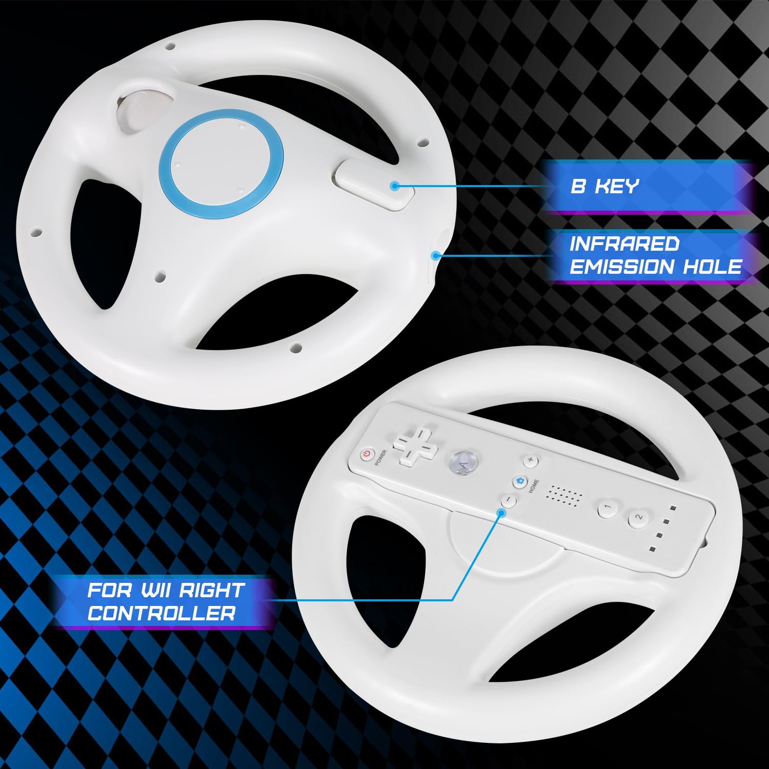 2-Pack Nintendo Wii & Wii U Steering Wheel Controller - Compatible with Wii Remote for Mario Kart & Racing Games - Perfect for Family Game Nights & Multiplayer Racing Fun