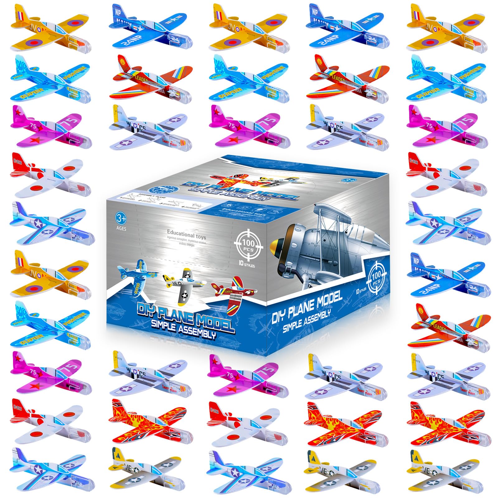 100Pcs Foam Gliders - Colorful Paper Airplane Toys for Kids Outdoor Play