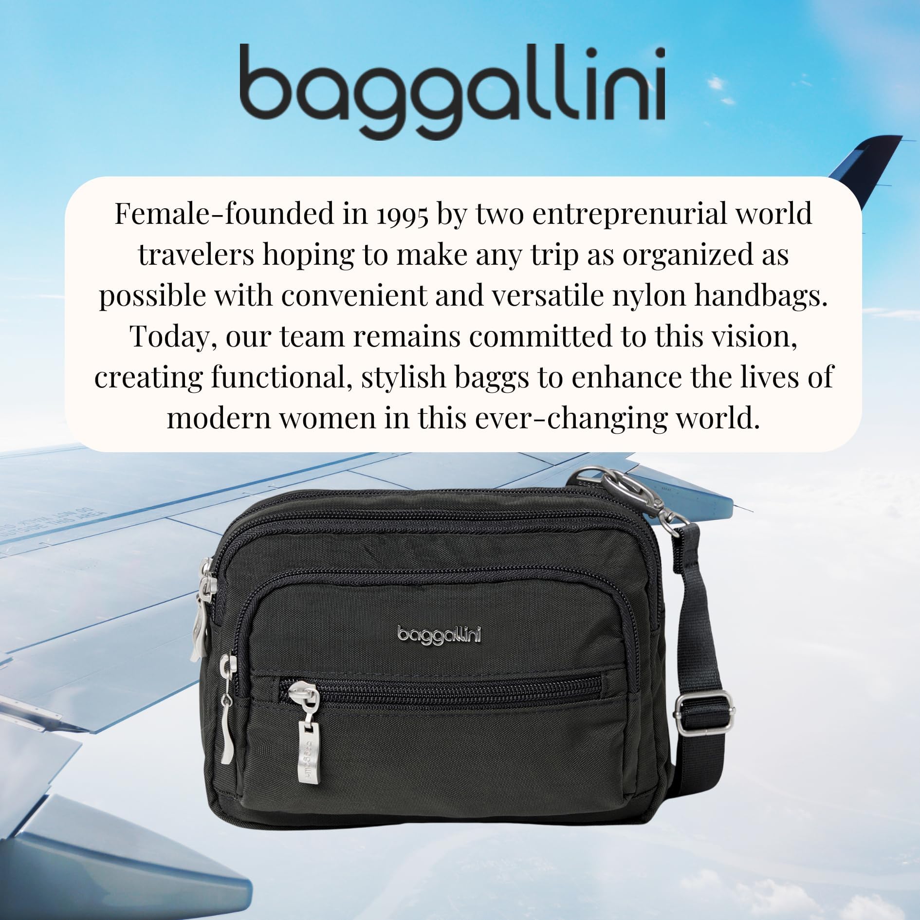 Baggallini Women's Triple Zip Small Crossbody Bag - 8x6 Inch Convertible Fanny Pack Belt Bag - Lightweight Water-Resistant Travel Purse for Everyday Use, Gym, Hiking & Shopping