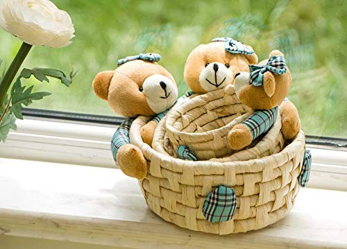 HUAWELL 3-Pack Woven Storage Baskets - Cute Cartoon Bear Design, Multi-Purpose Storage Box for Home Organization, Jewelry, Toys & Office Supplies | Perfect for Bedroom, Bathroom, Kids Room & Desktop Storage