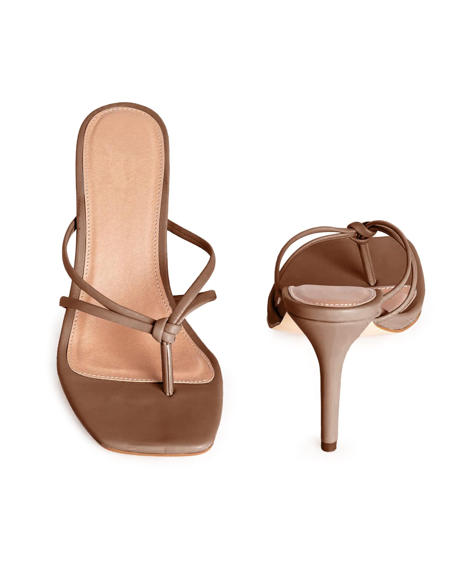 **Coutgo Women's Strappy Square Toe Heeled Sandals - Fashion Stiletto Flip Flops for Summer Outfits & Beach Parties**